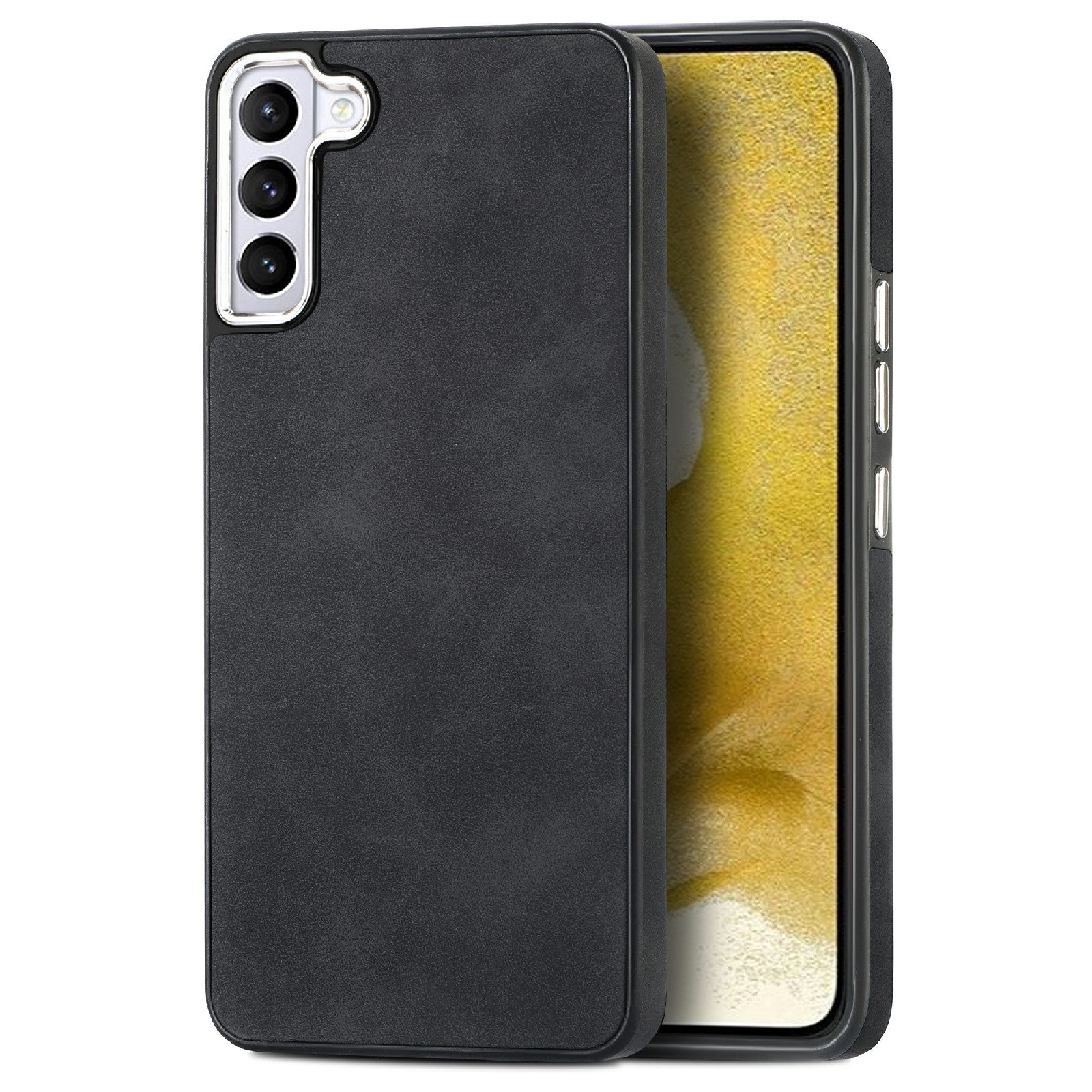 For Samsung Galaxy S22 5G PU Leather TPU Skin-touch Cover Electroplating Camera Frame Shockproof Phone Case