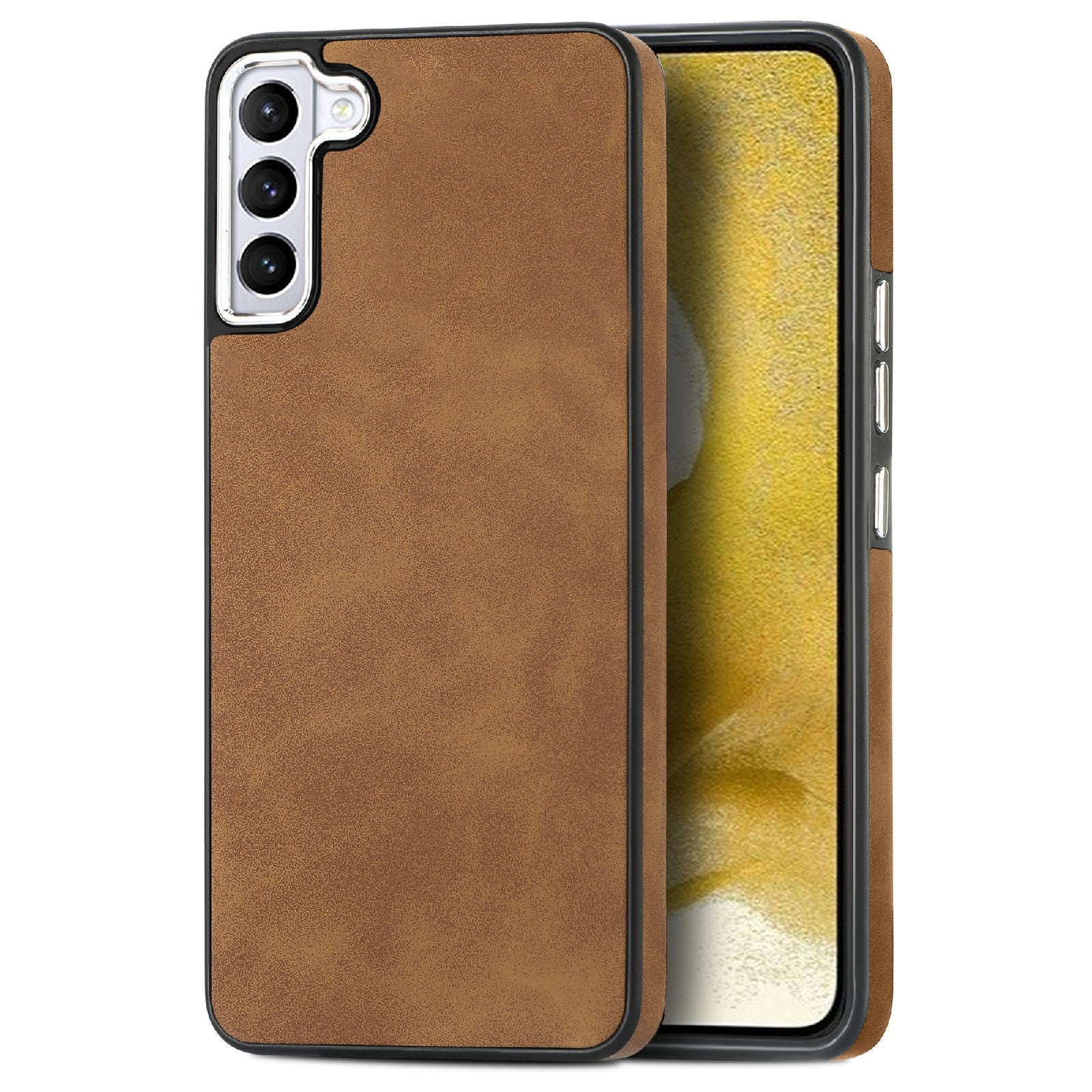 For Samsung Galaxy S22 5G PU Leather TPU Skin-touch Cover Electroplating Camera Frame Shockproof Phone Case