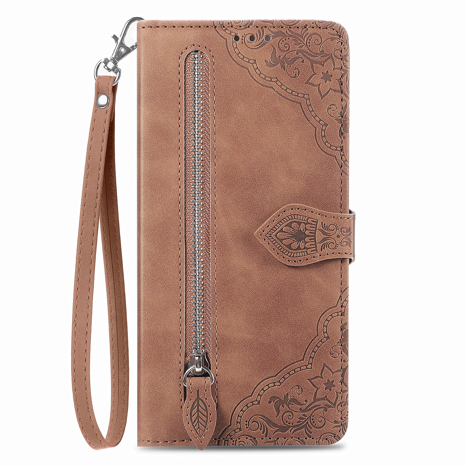For Samsung Galaxy S23 FE Wallet Stand Zipper Pocket Phone Leather Case Flower Imprinted Phone Cover