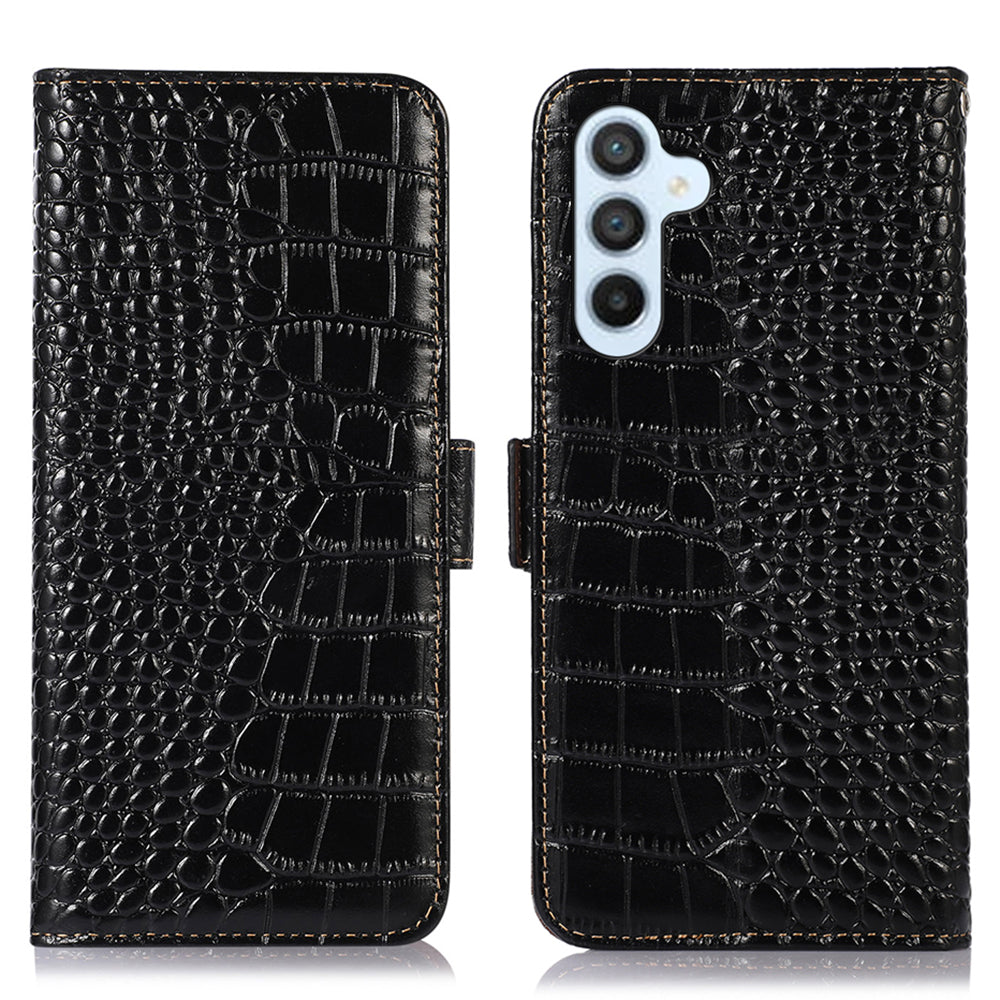 For Samsung Galaxy F34 5G M34 5G Genuine Cow Leather Anti-drop Phone Case RFID Blocking Wallet Stand Cover