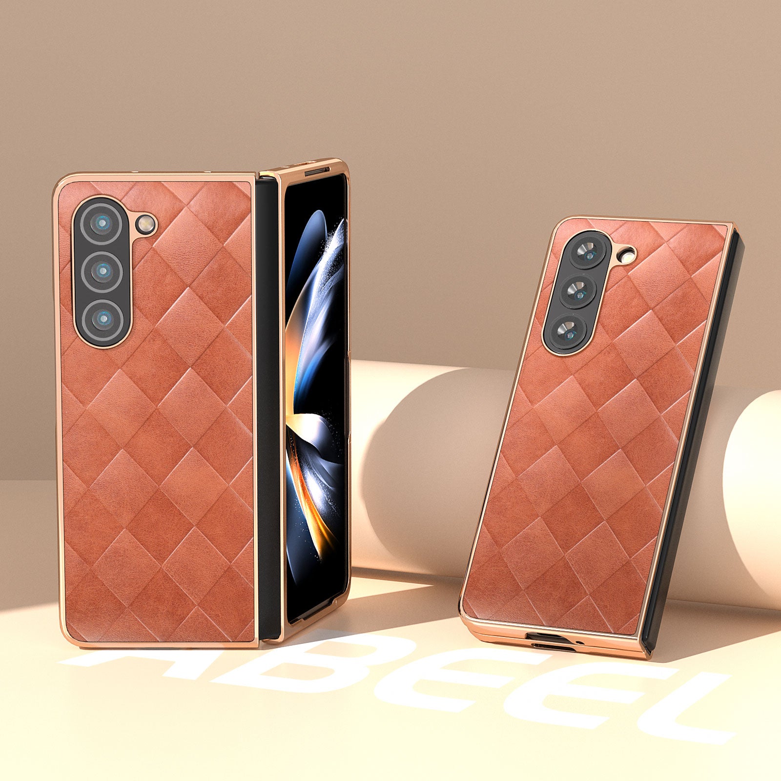 For Samsung Galaxy Z Fold5 5G Grid Texture Phone Case PU Leather PC Shell Electroplating Folding Cover