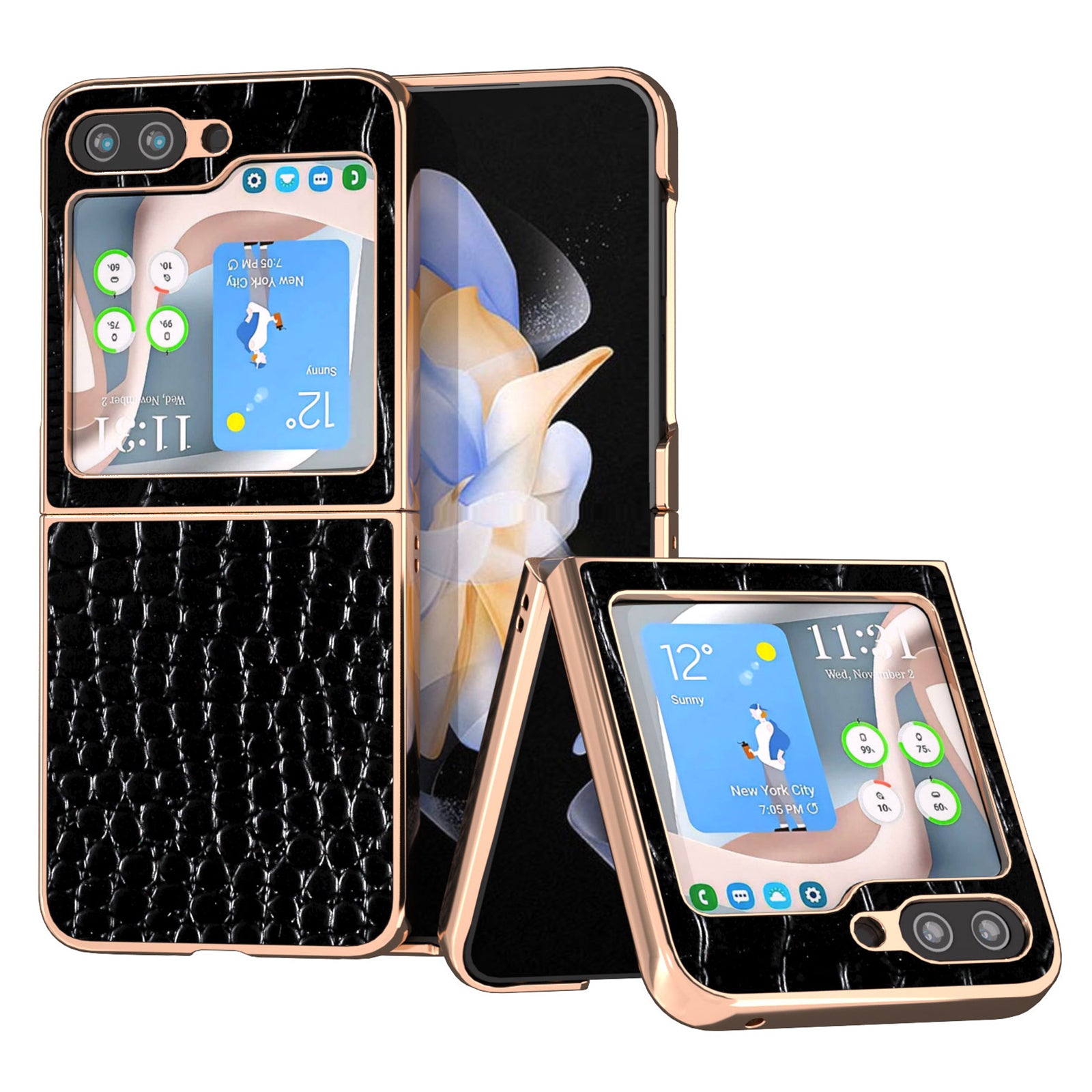 For Samsung Galaxy Z Flip5 5G Electroplating Phone Case Crocodile Texture Genuine Cow Leather Coated PC Cover