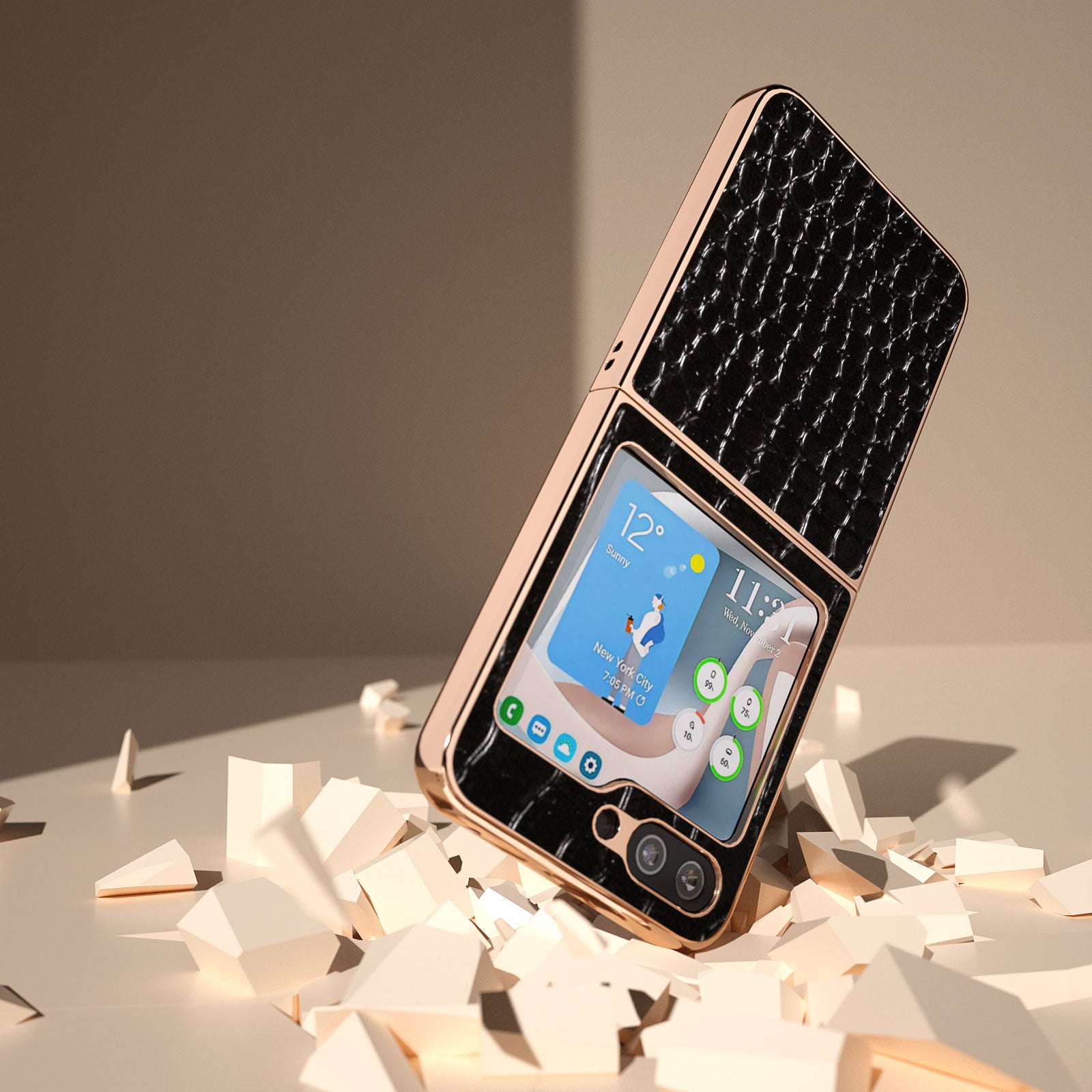 For Samsung Galaxy Z Flip5 5G Electroplating Phone Case Crocodile Texture Genuine Cow Leather Coated PC Cover