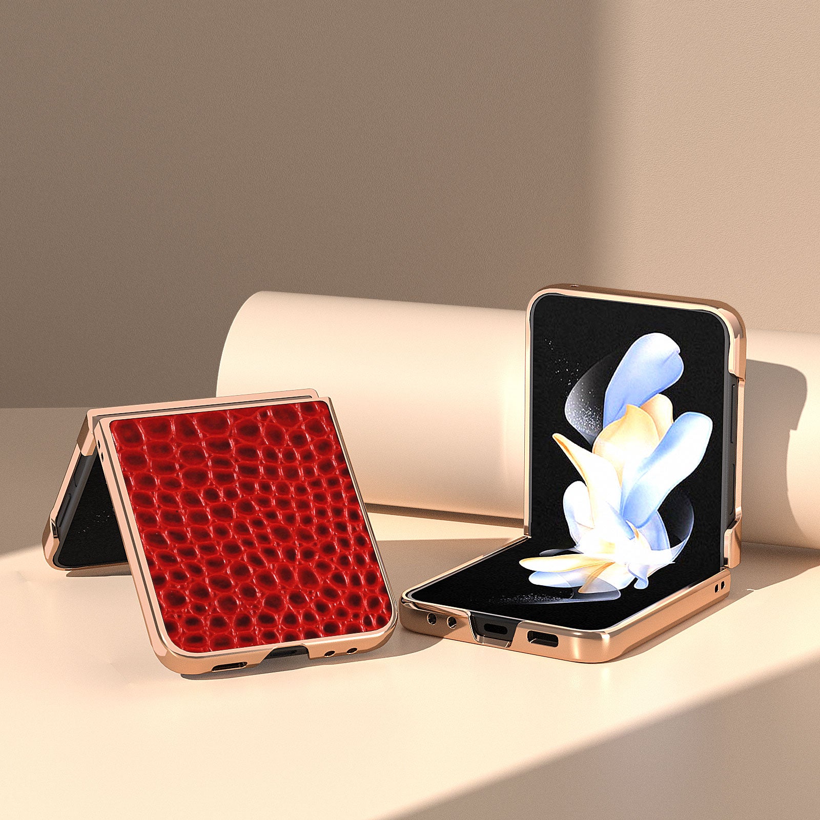 For Samsung Galaxy Z Flip5 5G Electroplating Phone Case Crocodile Texture Genuine Cow Leather Coated PC Cover