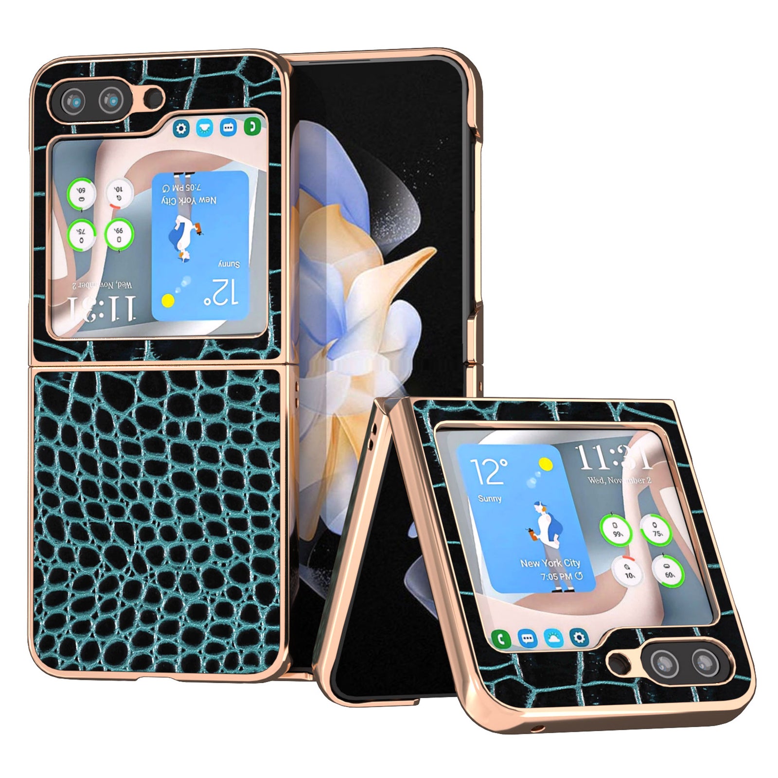 For Samsung Galaxy Z Flip5 5G Electroplating Phone Case Crocodile Texture Genuine Cow Leather Coated PC Cover