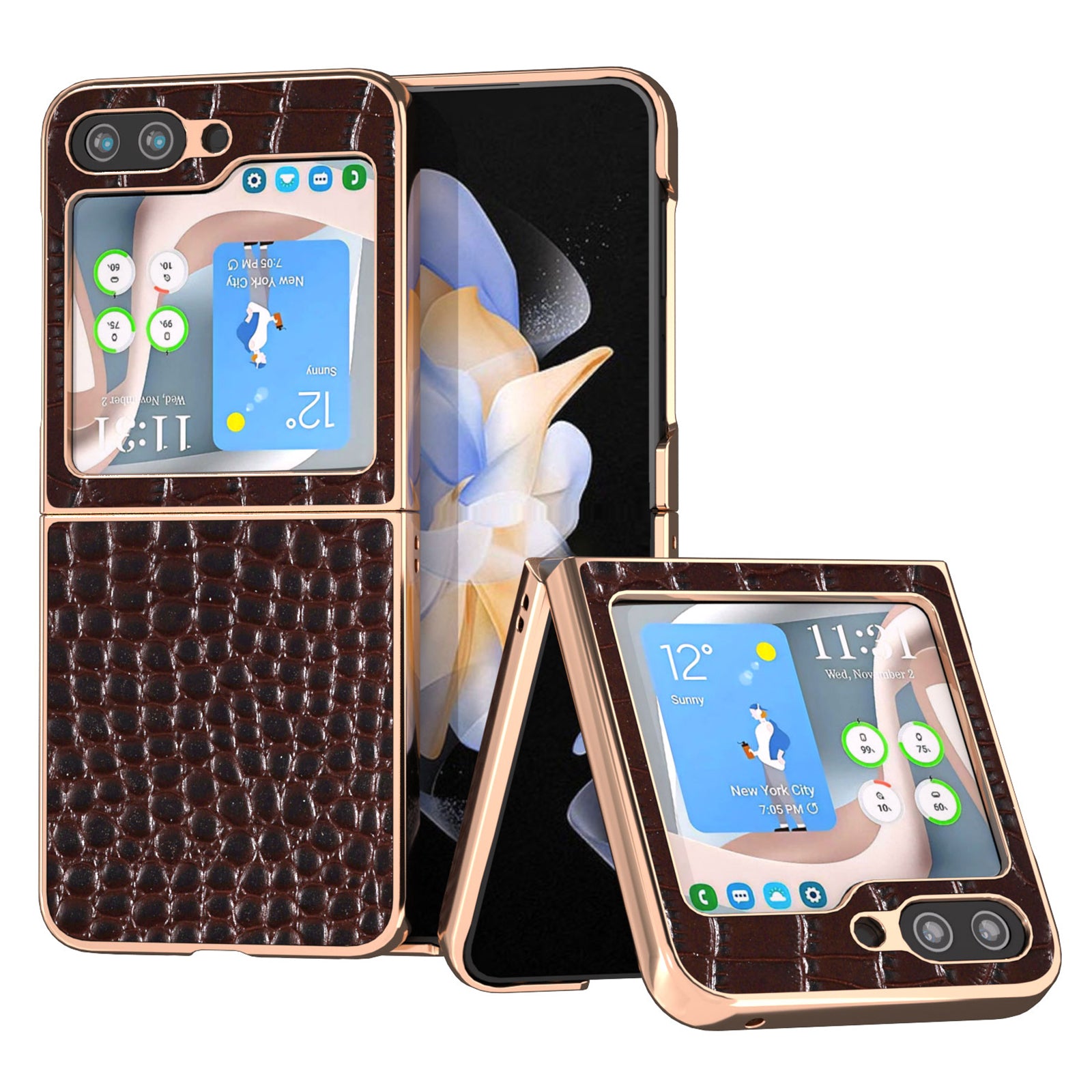 For Samsung Galaxy Z Flip5 5G Electroplating Phone Case Crocodile Texture Genuine Cow Leather Coated PC Cover