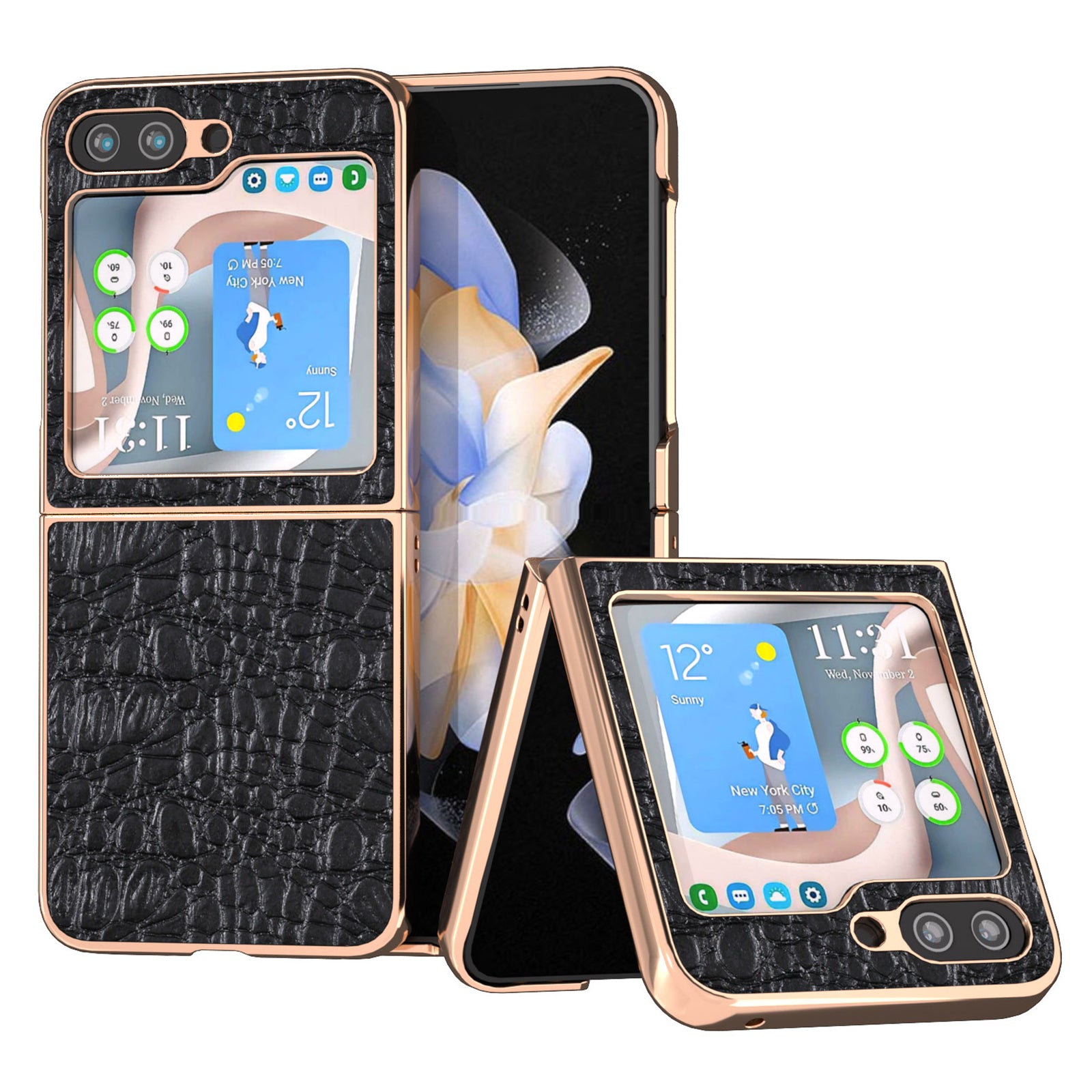 For Samsung Galaxy Z Flip5 5G Genuine Cow Leather Coated PC Case Canopy Texture Electroplating Phone Cover