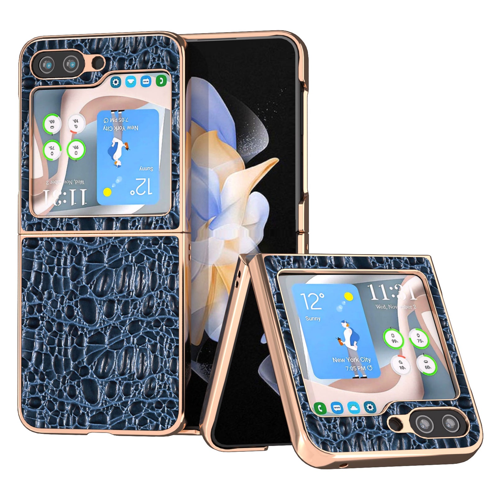 For Samsung Galaxy Z Flip5 5G Genuine Cow Leather Coated PC Case Canopy Texture Electroplating Phone Cover