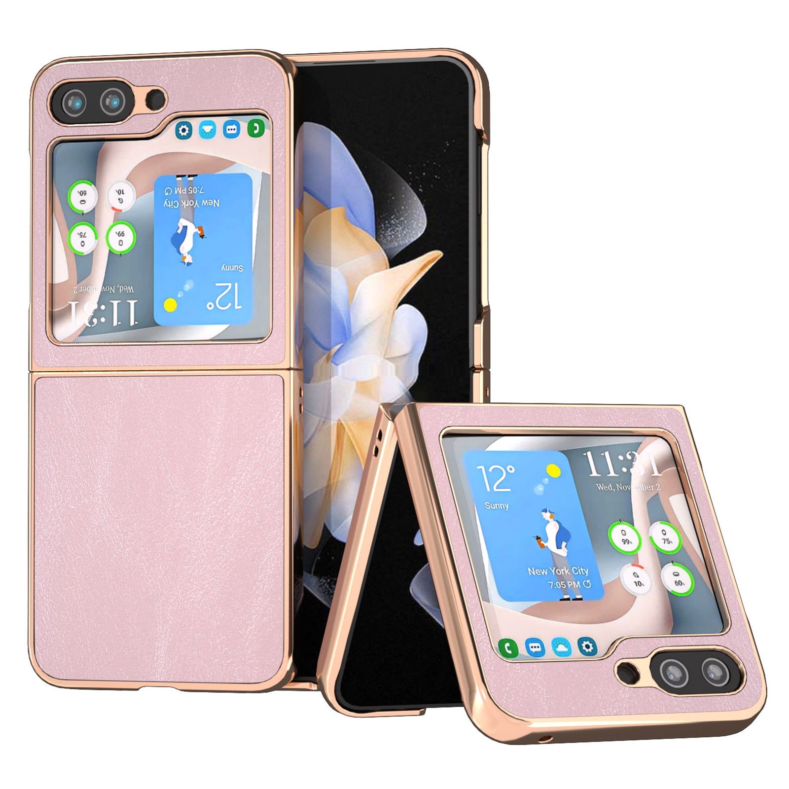 For Samsung Galaxy Z Flip5 5G Electroplating Phone Case Cowhide Texture PU Leather Coated PC Cover