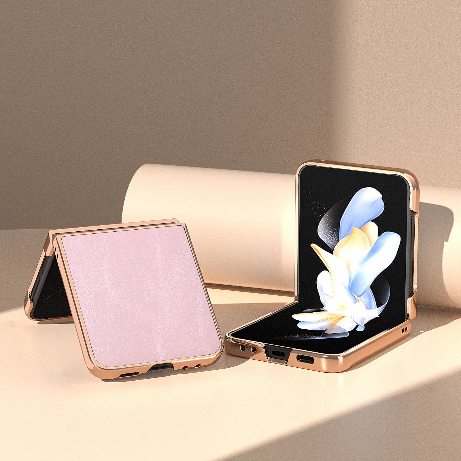 For Samsung Galaxy Z Flip5 5G Electroplating Phone Case Cowhide Texture PU Leather Coated PC Cover