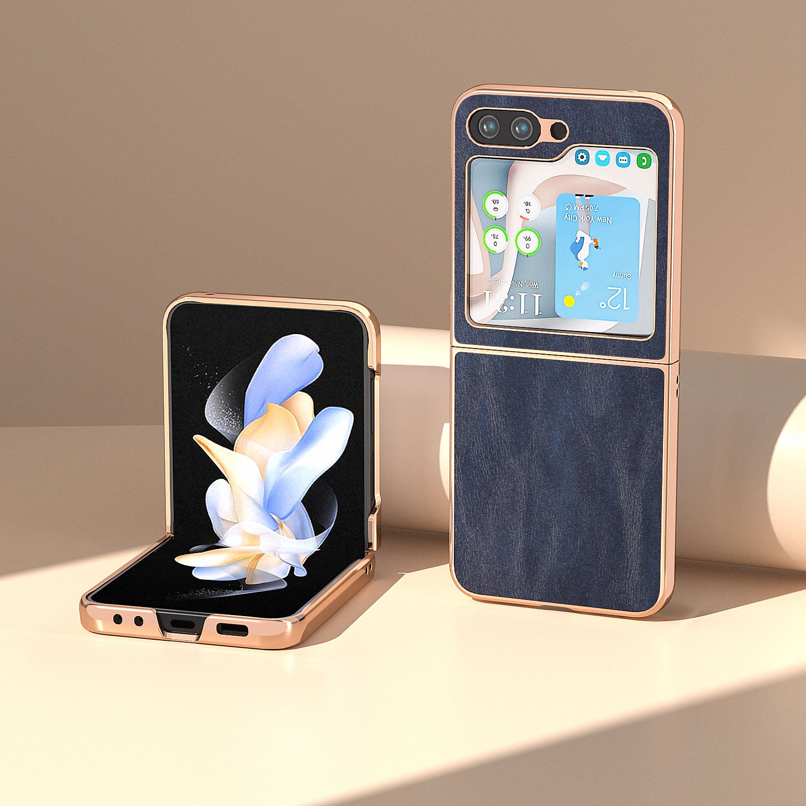 For Samsung Galaxy Z Flip5 5G Electroplating Phone Case Cowhide Texture PU Leather Coated PC Cover