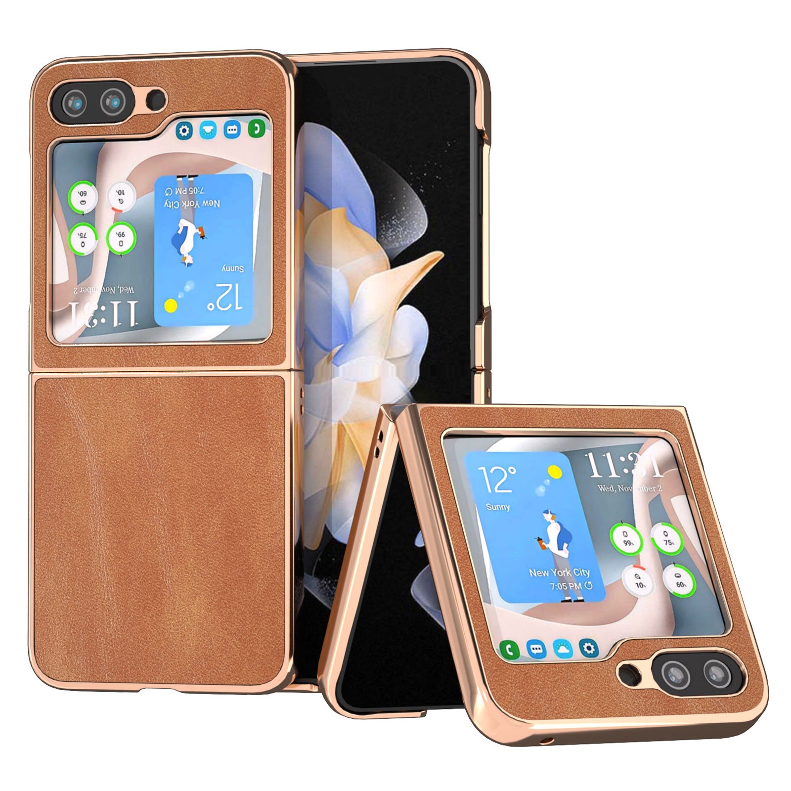For Samsung Galaxy Z Flip5 5G Electroplating Phone Case Cowhide Texture PU Leather Coated PC Cover