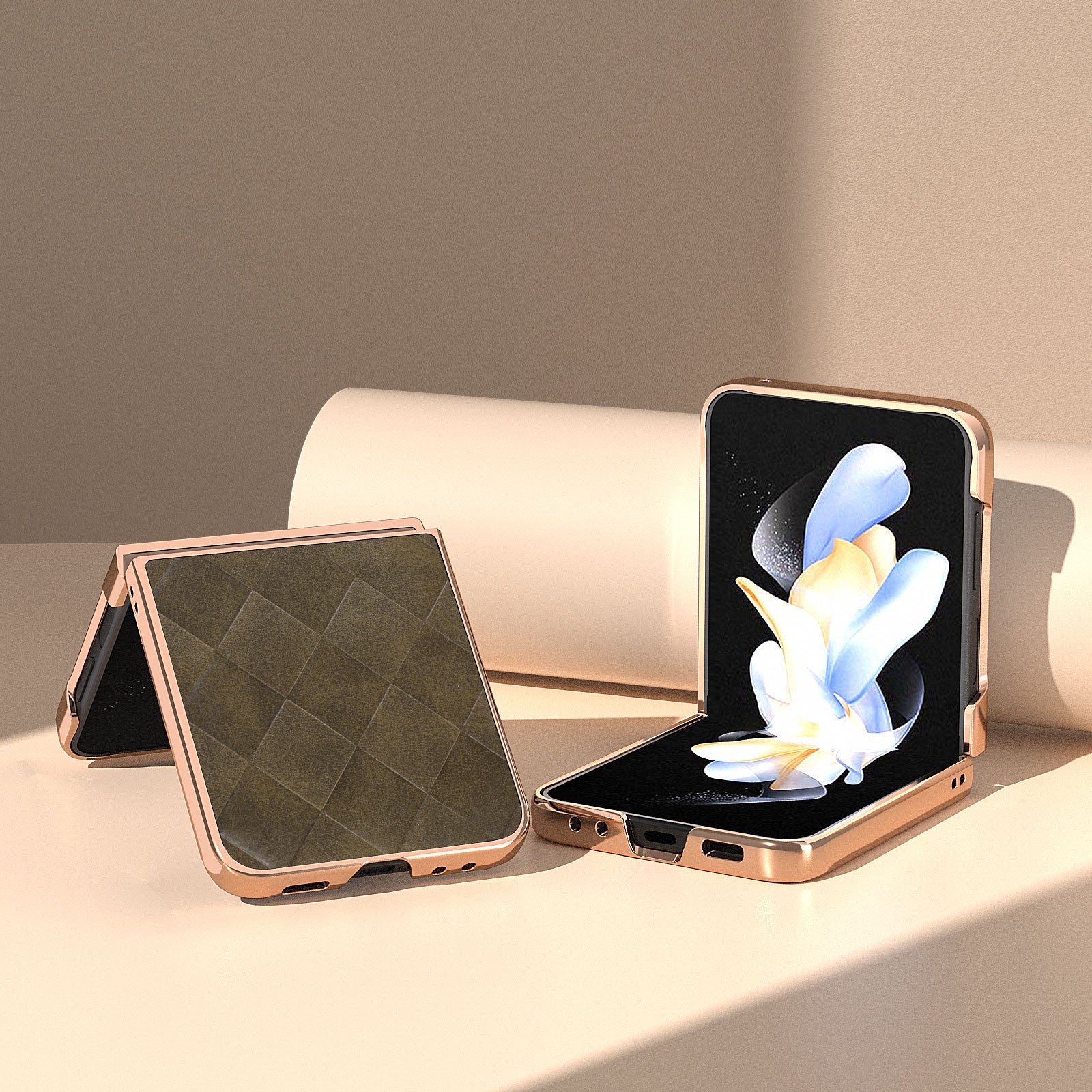 For Samsung Galaxy Z Flip5 5G Grid Texture Electroplating Case PU Leather Coated PC Phone Cover