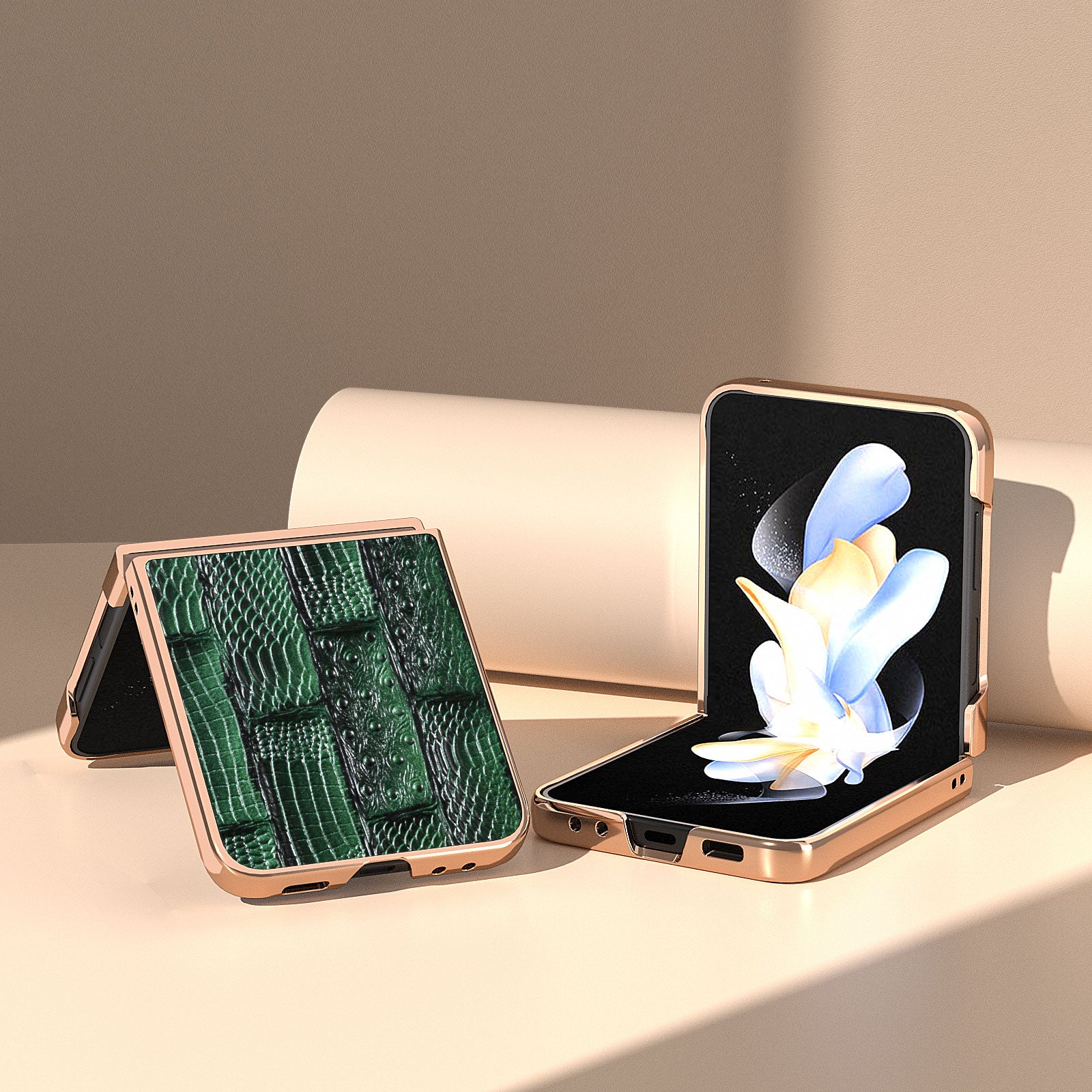 For Samsung Galaxy Z Flip5 5G Mahjong Texture Electroplating Phone Cover Genuine Cow Leather Coated PC Back Case