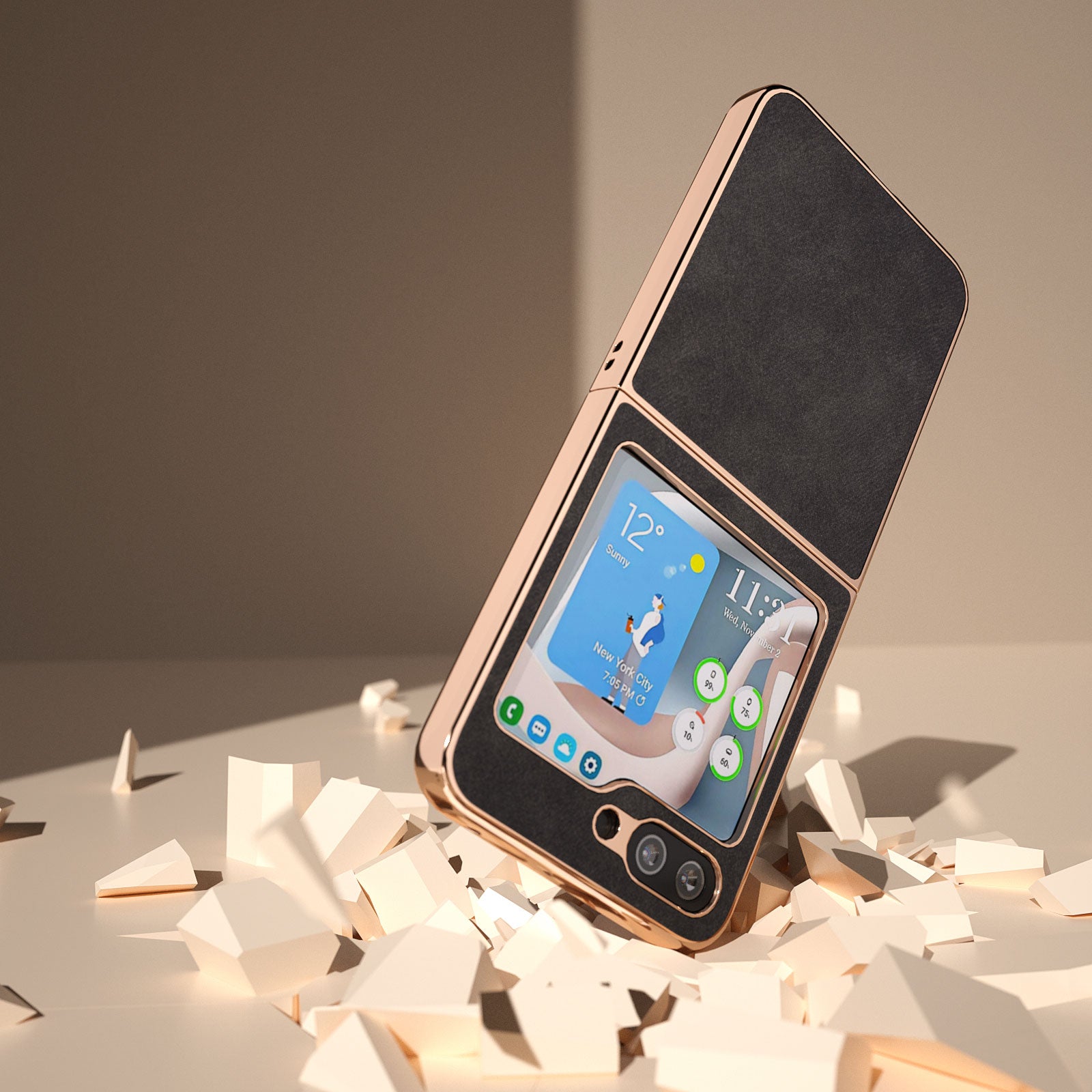 For Samsung Galaxy Z Flip5 5G Electroplating Phone Cover Textured PU Leather Coated Hard PC Case