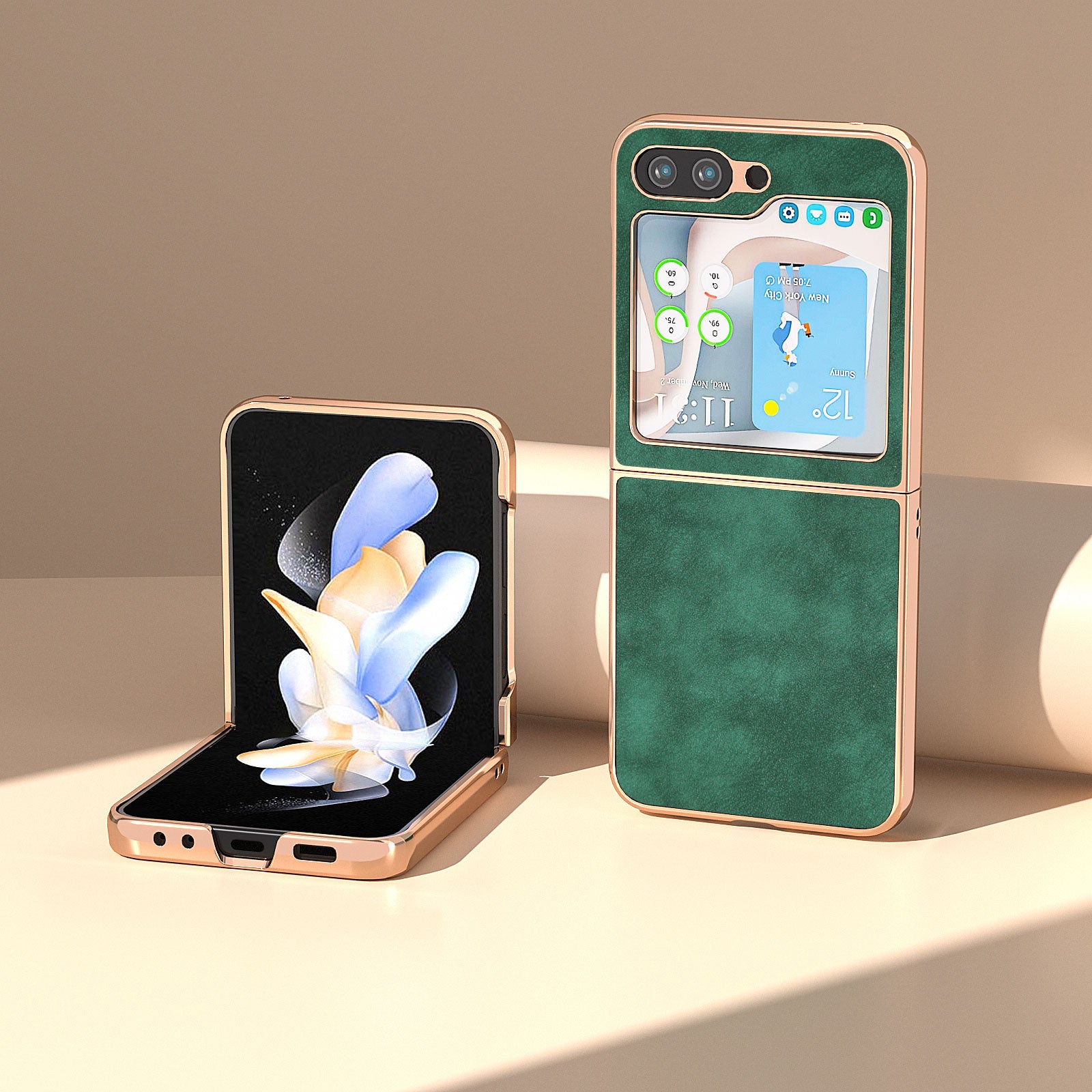 For Samsung Galaxy Z Flip5 5G Electroplating Phone Cover Textured PU Leather Coated Hard PC Case