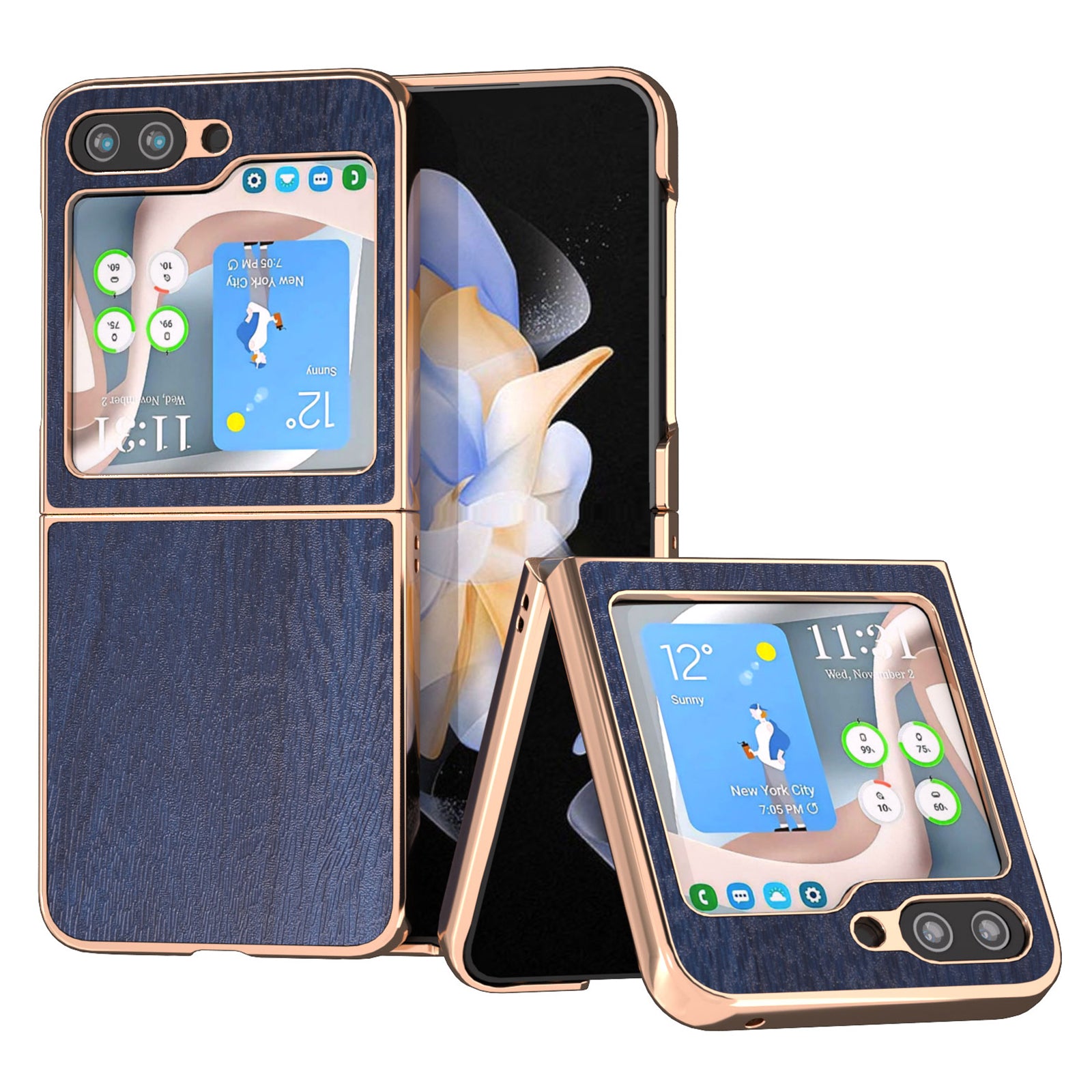 For Samsung Galaxy Z Flip5 5G Electroplating Phone Case PU Leather Coated PC Wood Grain Cover