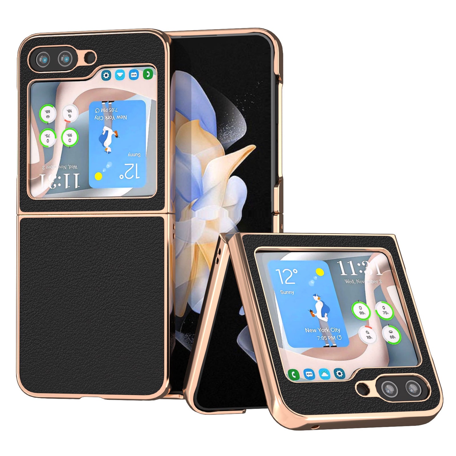 Electroplating Phone Case for Samsung Galaxy Z Flip5 5G Genuine Cow Leather Coated PC Cover