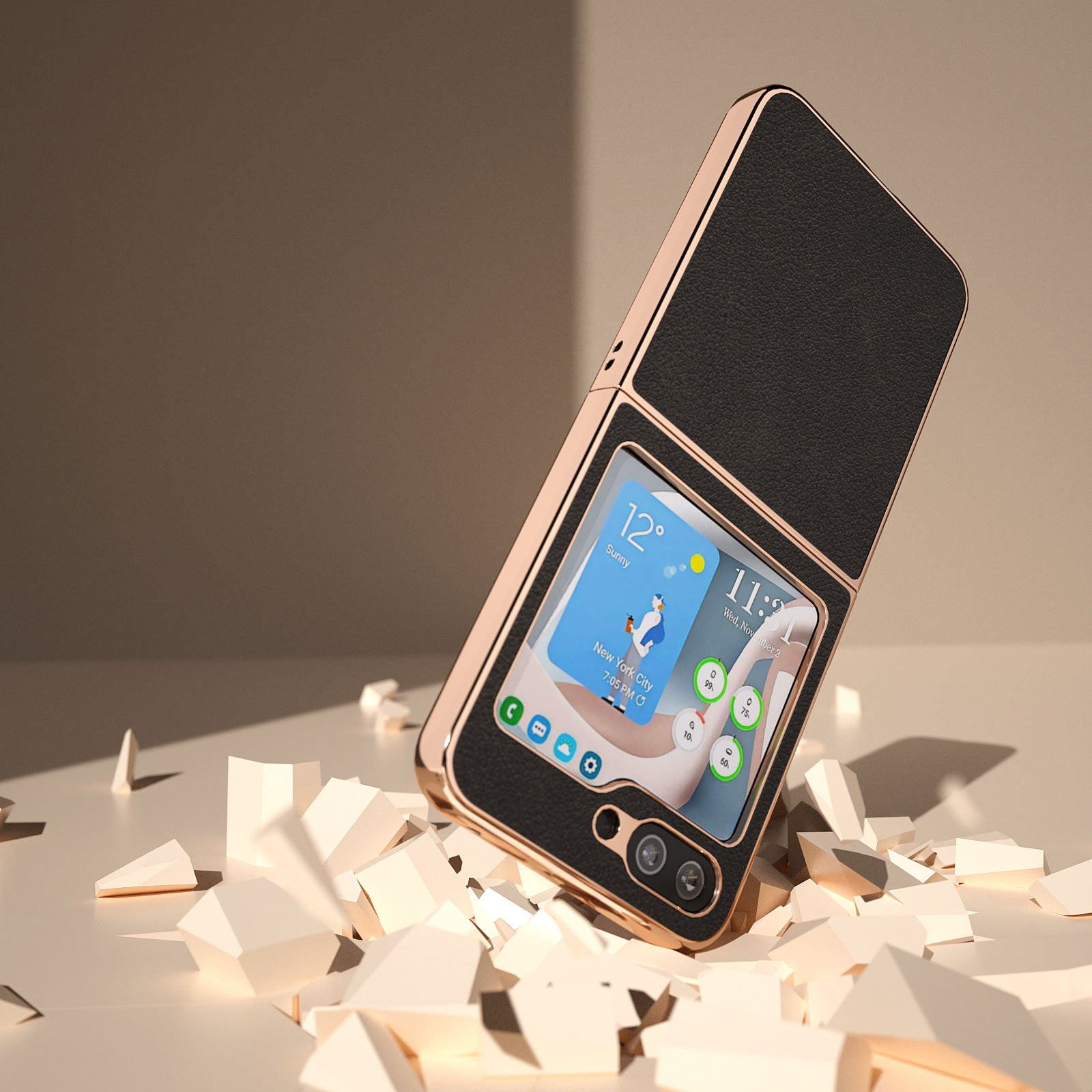 Electroplating Phone Case for Samsung Galaxy Z Flip5 5G Genuine Cow Leather Coated PC Cover