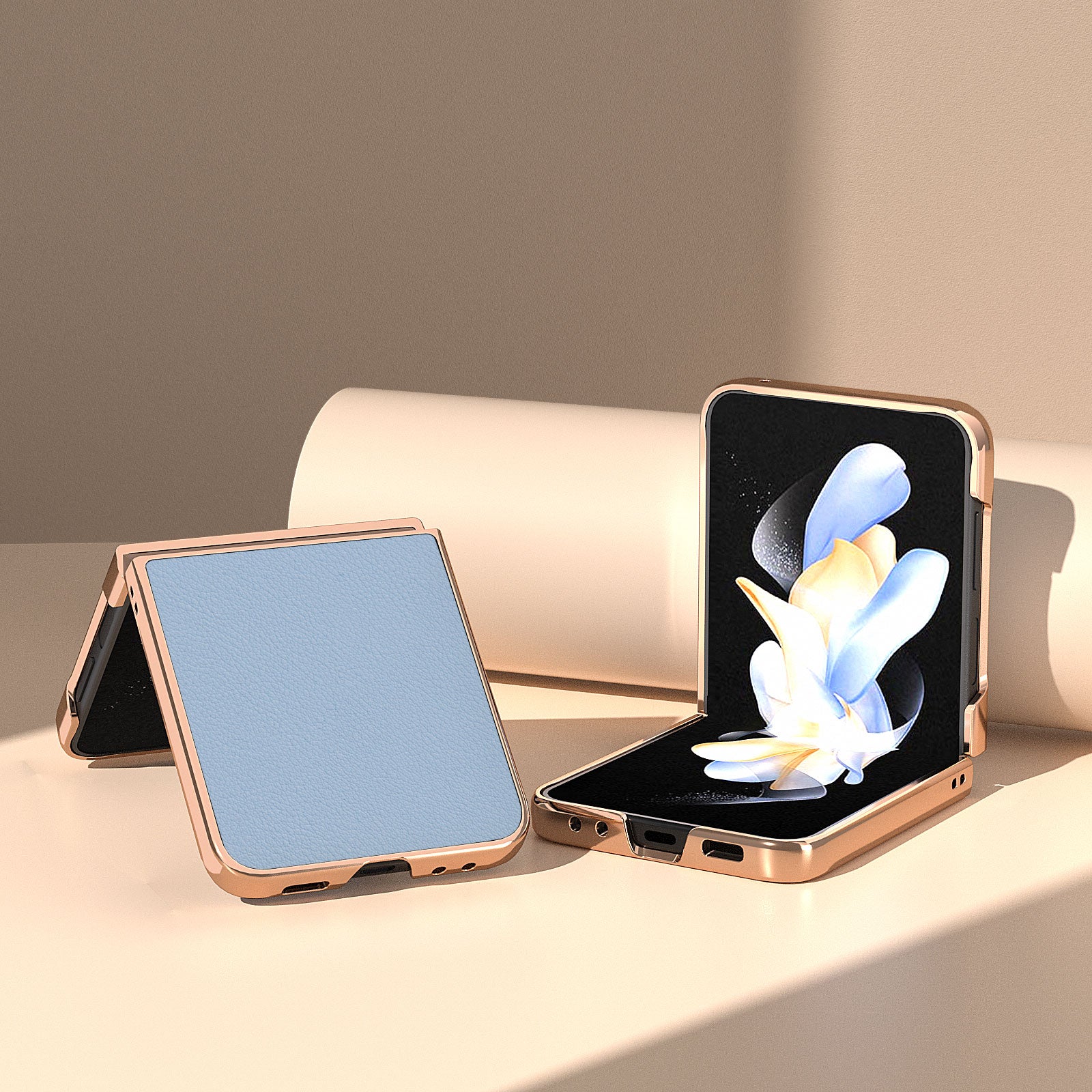 Electroplating Phone Case for Samsung Galaxy Z Flip5 5G Genuine Cow Leather Coated PC Cover