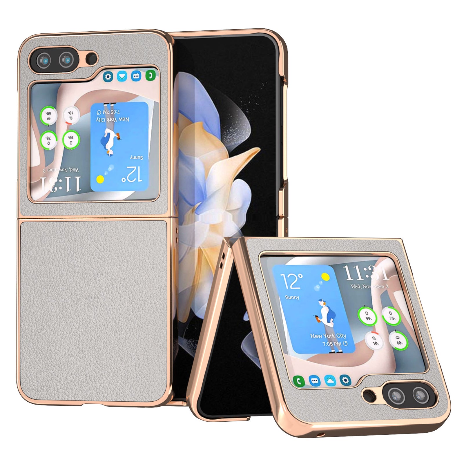 Electroplating Phone Case for Samsung Galaxy Z Flip5 5G Genuine Cow Leather Coated PC Cover