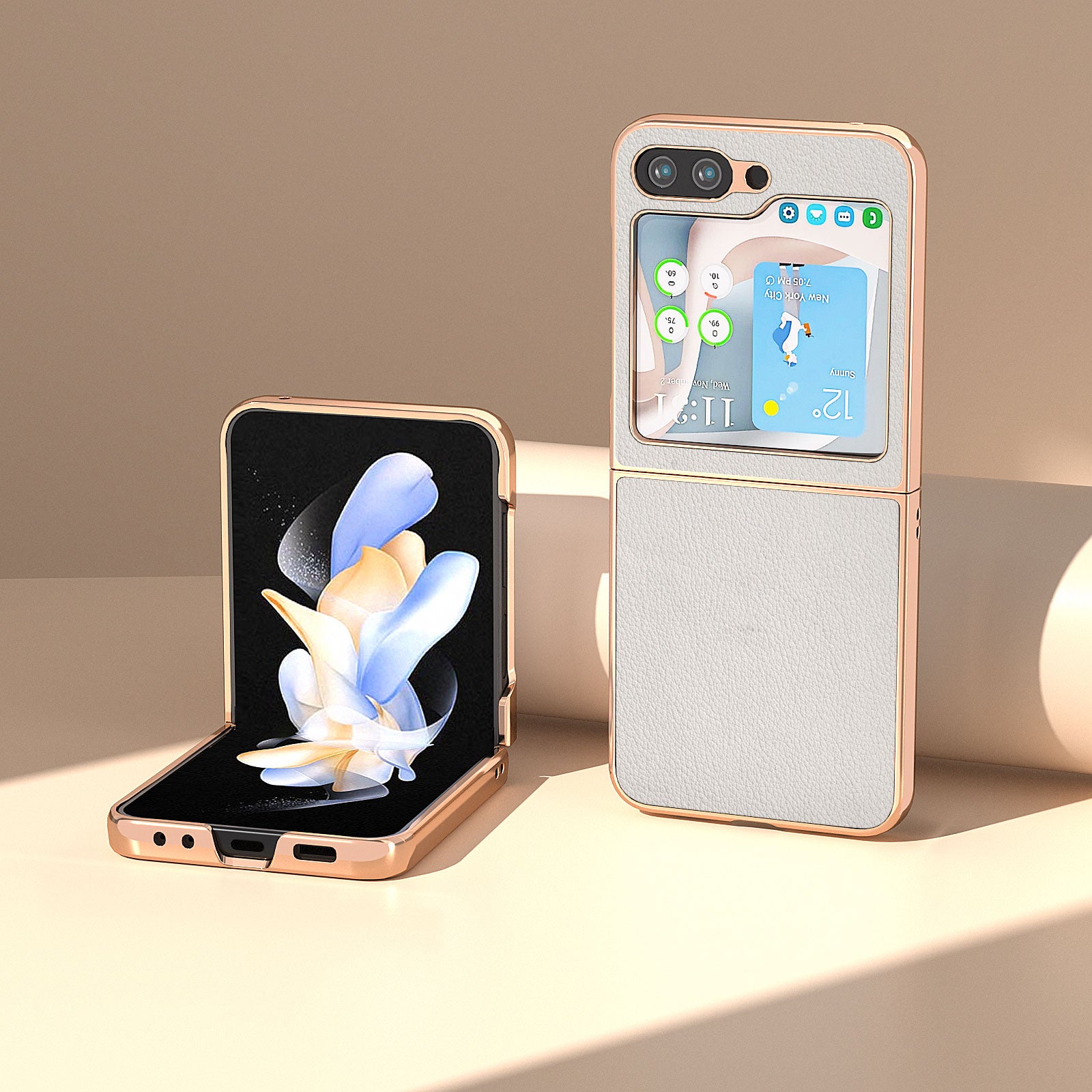 Electroplating Phone Case for Samsung Galaxy Z Flip5 5G Genuine Cow Leather Coated PC Cover