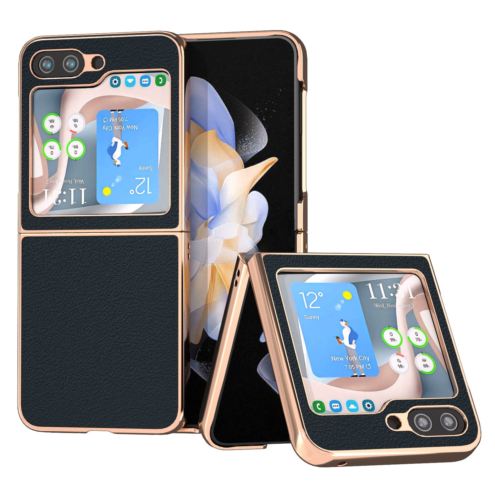 Electroplating Phone Case for Samsung Galaxy Z Flip5 5G Genuine Cow Leather Coated PC Cover