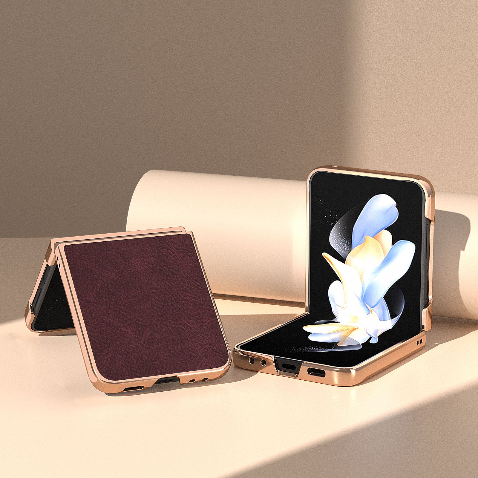 For Samsung Galaxy Z Flip5 5G Electroplating Litchi Texture PU Leather Coated Hard PC Phone Case