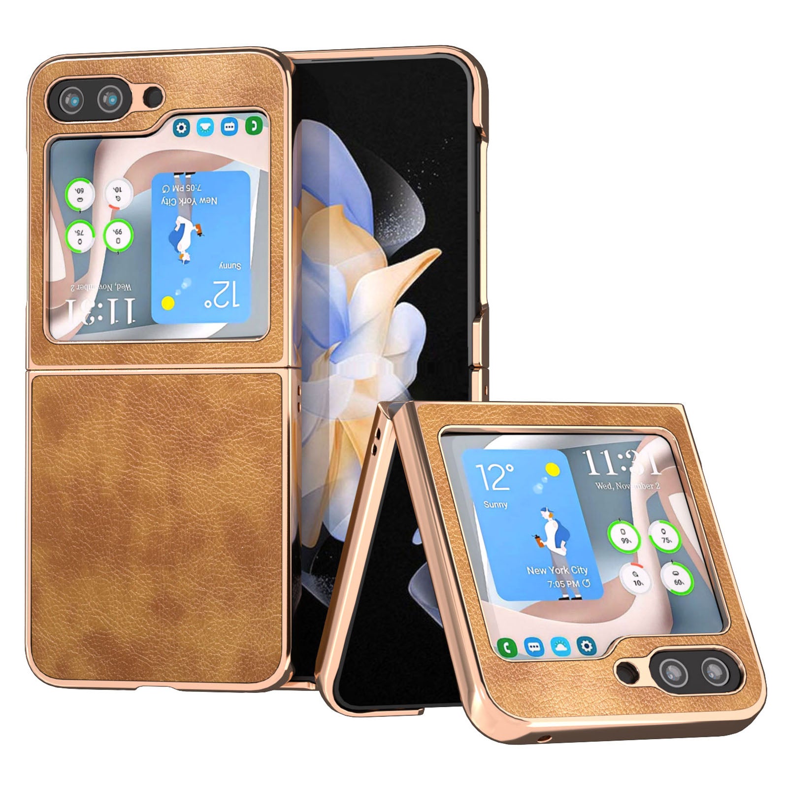 For Samsung Galaxy Z Flip5 5G Electroplating Retro Litchi Texture Cover PU Leather Coated Hard PC Phone Case