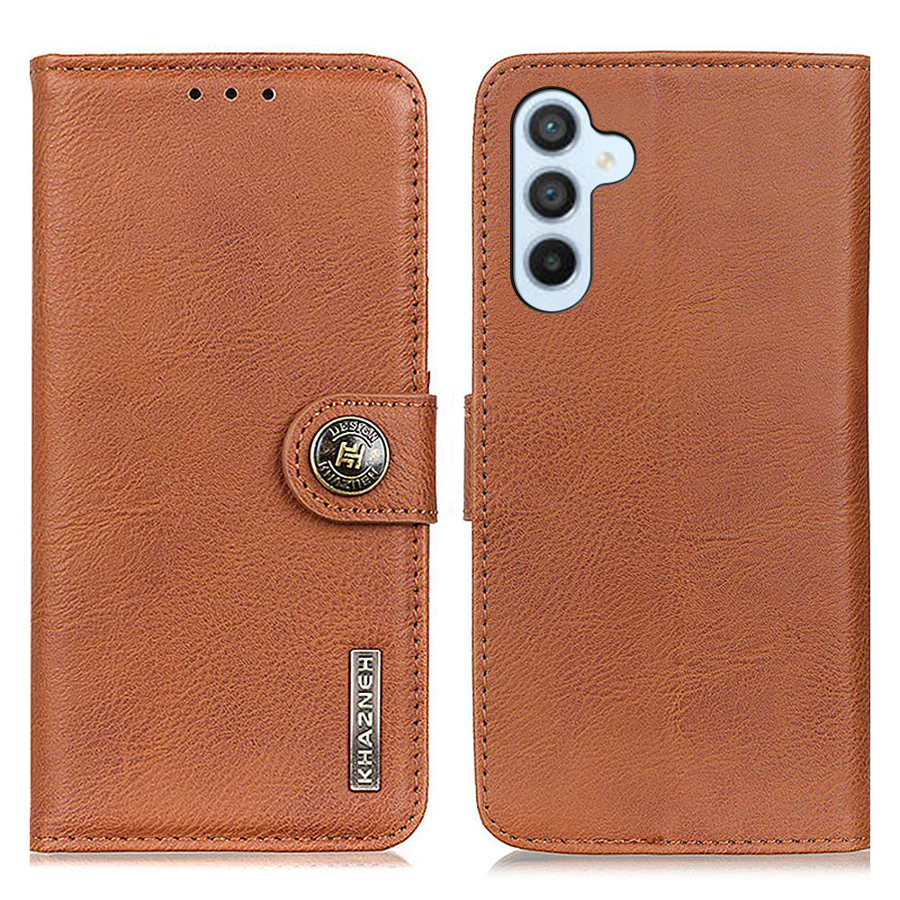 KHAZNEH Phone Leather Case for Samsung Galaxy F34 5G M34 5G Wallet Stand Cowhide Texture Phone Cover