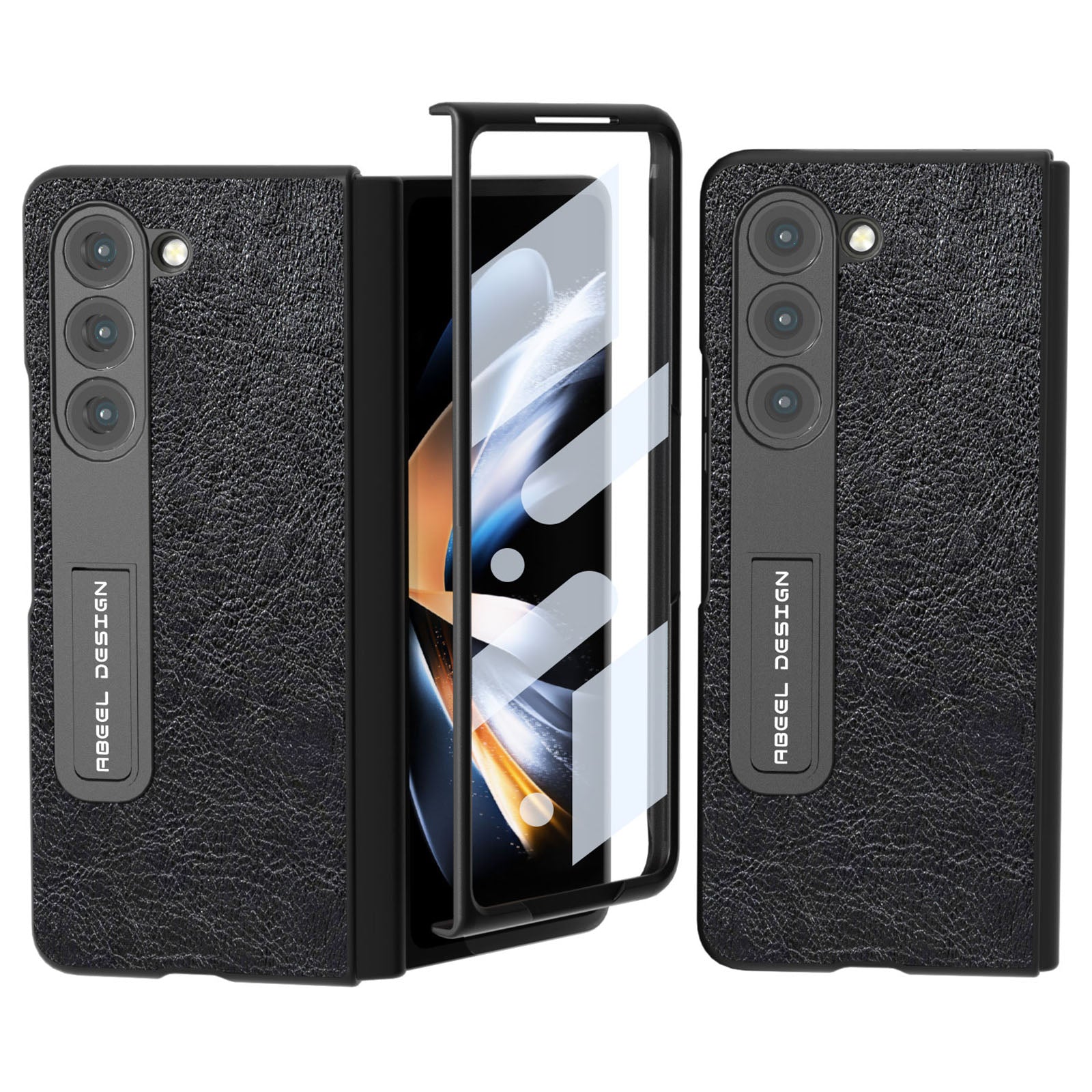 ABEEL For Samsung Galaxy Z Fold5 5G Retro Litchi Texture Protective Cover PU Leather PC Kickstand Phone Case with Screen Protector