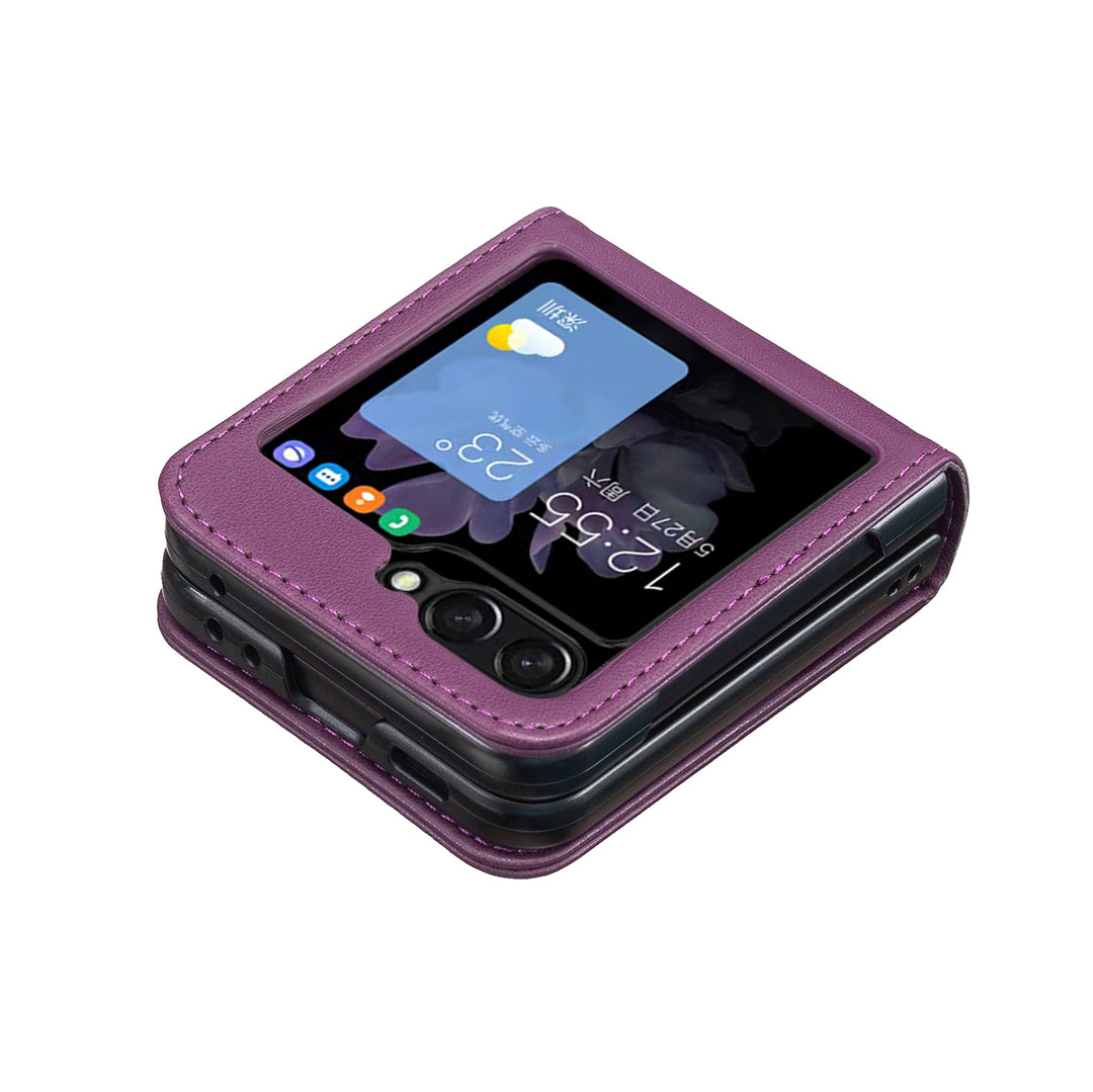BINFEN COLOR For Samsung Galaxy Z Flip5 5G PU Leather PC Phone Case Ultra Slim Shockproof Protective Cover