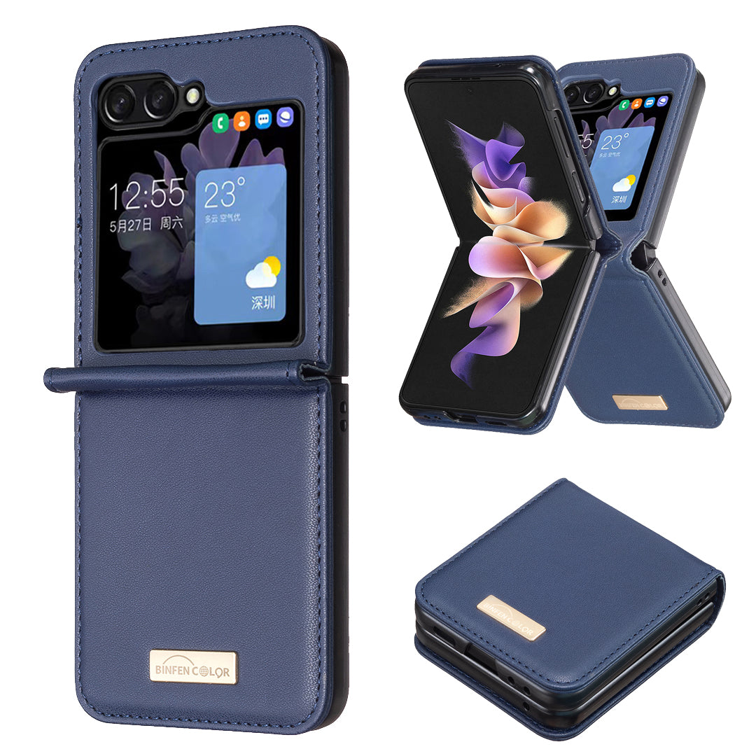 BINFEN COLOR For Samsung Galaxy Z Flip5 5G PU Leather PC Phone Case Ultra Slim Shockproof Protective Cover