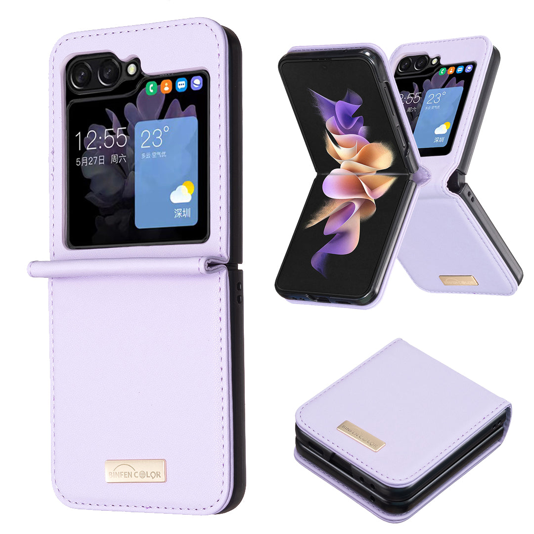 BINFEN COLOR For Samsung Galaxy Z Flip5 5G PU Leather PC Phone Case Ultra Slim Shockproof Protective Cover