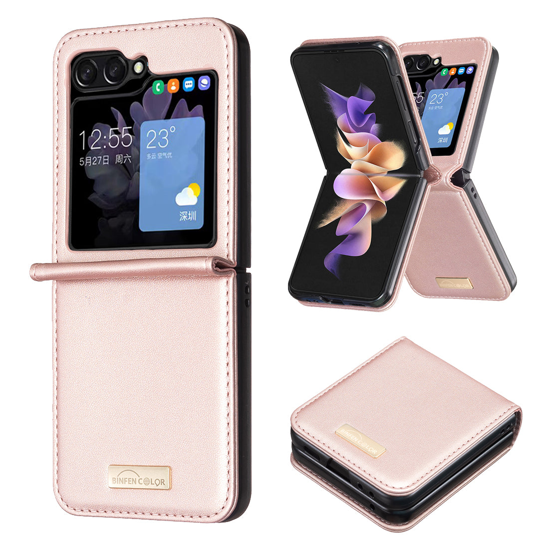 BINFEN COLOR For Samsung Galaxy Z Flip5 5G PU Leather PC Phone Case Ultra Slim Shockproof Protective Cover