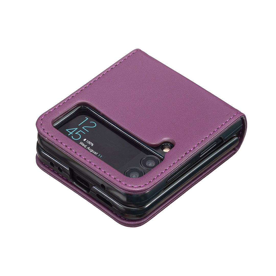 BINFEN COLOR For Samsung Galaxy Z Flip4 5G PU Leather Hard PC Shell Slim Protective Phone Case Cover
