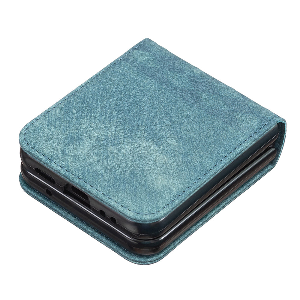 For Samsung Galaxy Z Flip3 5G Grid Pattern Imprinted Phone Case PU Leather PC Shockproof Cover