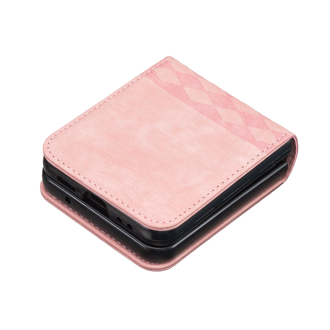 For Samsung Galaxy Z Flip4 5G Shockproof Phone Case PU Leather PC Grid Pattern Imprinted Cover