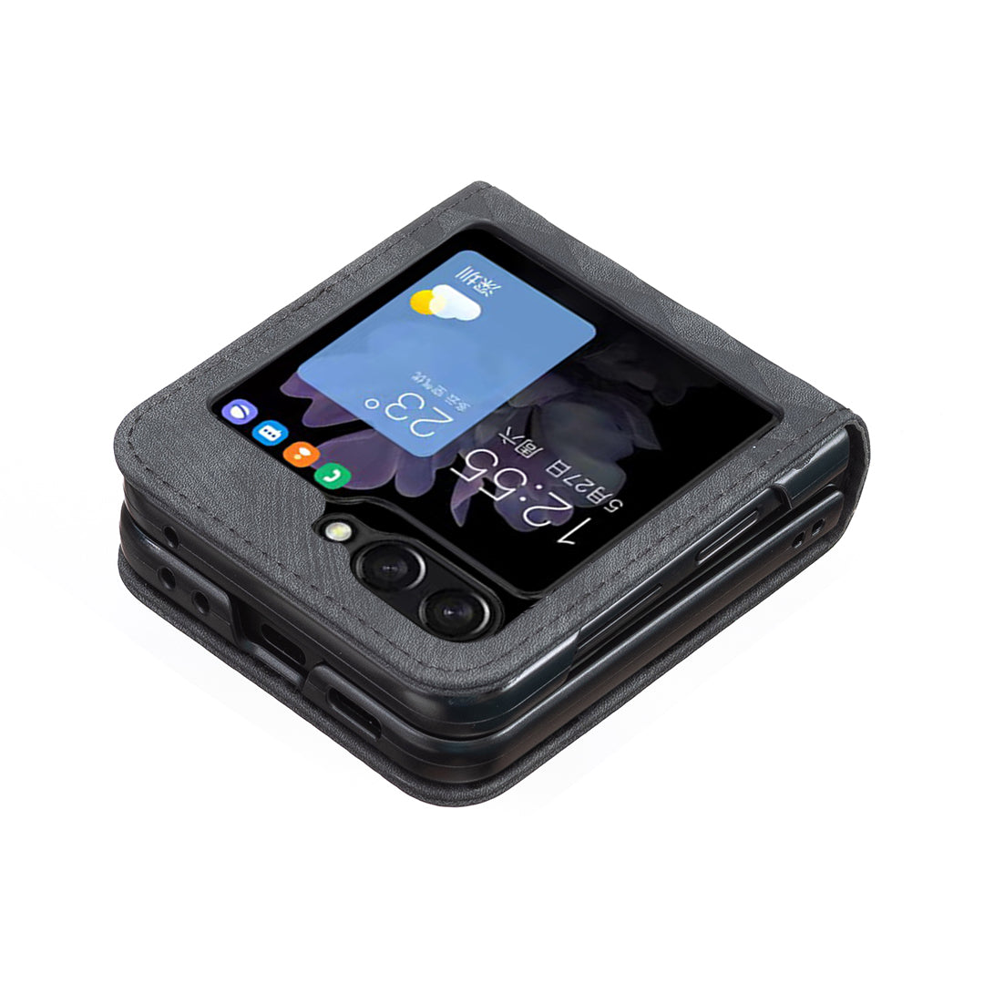 For Samsung Galaxy Z Flip5 5G PU Leather PC Phone Cover Imprinted Grid Pattern Protective Case