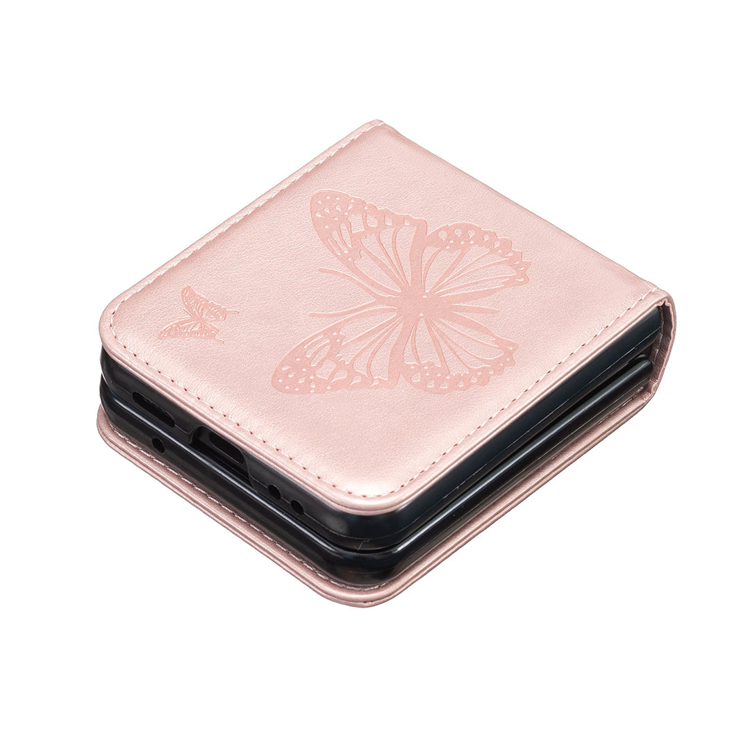 For Samsung Galaxy Z Flip4 5G Imprinted Butterfly Phone Case PU Leather PC Slim Fit Cover