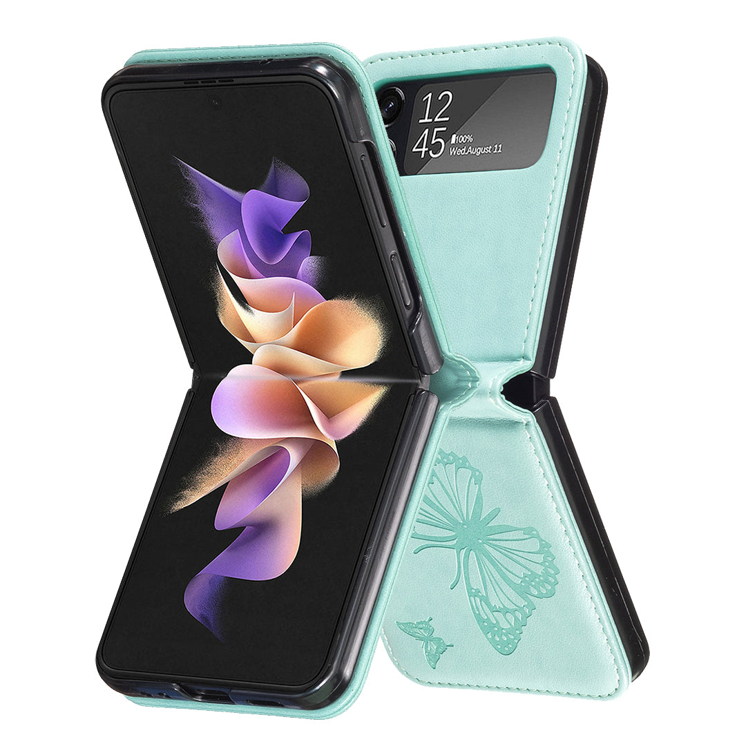 For Samsung Galaxy Z Flip4 5G Imprinted Butterfly Phone Case PU Leather PC Slim Fit Cover