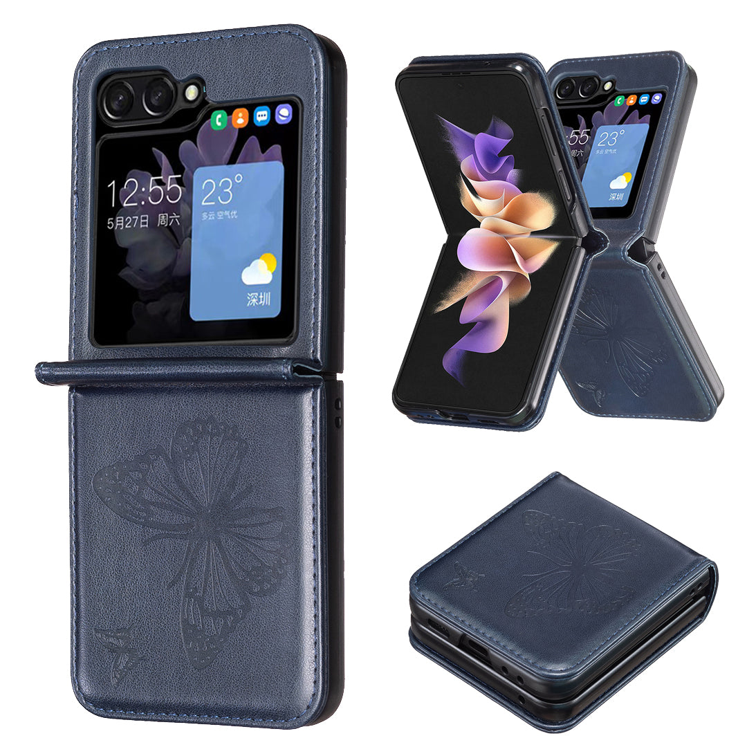 For Samsung Galaxy Z Flip5 5G PU Leather PC Phone Case Butterfly Pattern Imprinted Shockproof Cover