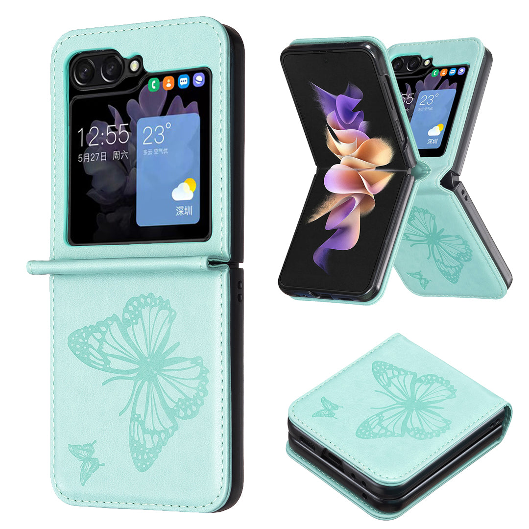 For Samsung Galaxy Z Flip5 5G PU Leather PC Phone Case Butterfly Pattern Imprinted Shockproof Cover
