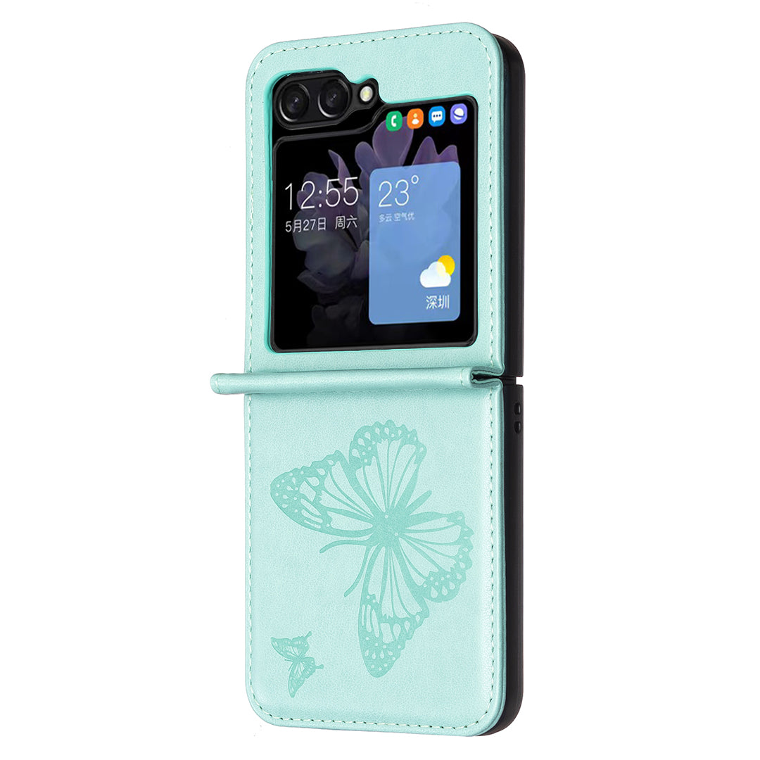 For Samsung Galaxy Z Flip5 5G PU Leather PC Phone Case Butterfly Pattern Imprinted Shockproof Cover