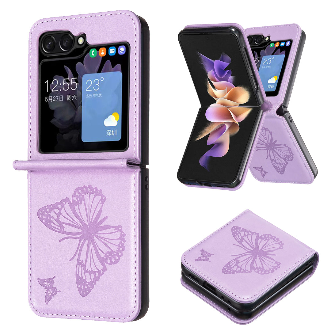 For Samsung Galaxy Z Flip5 5G PU Leather PC Phone Case Butterfly Pattern Imprinted Shockproof Cover