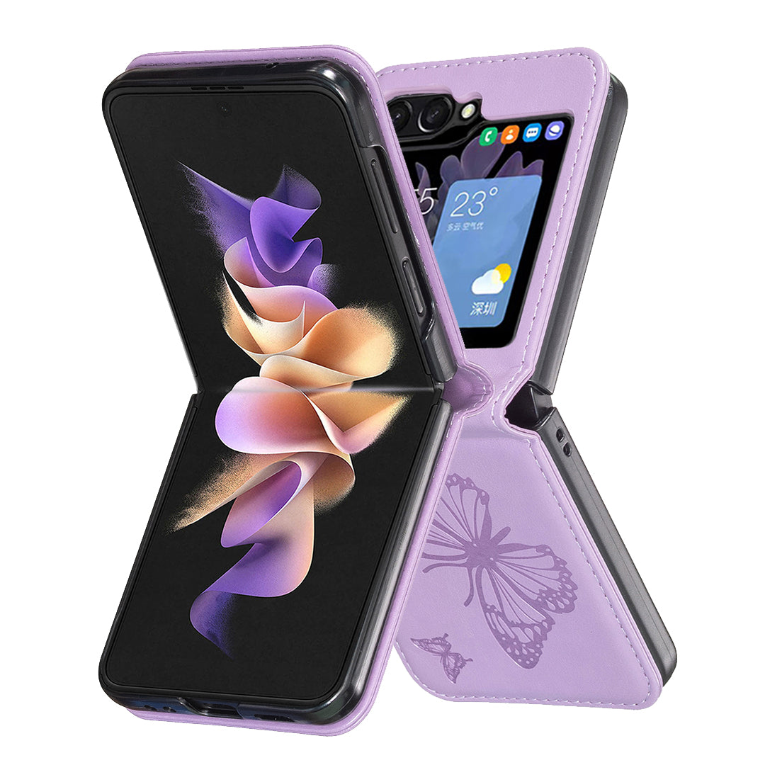 For Samsung Galaxy Z Flip5 5G PU Leather PC Phone Case Butterfly Pattern Imprinted Shockproof Cover