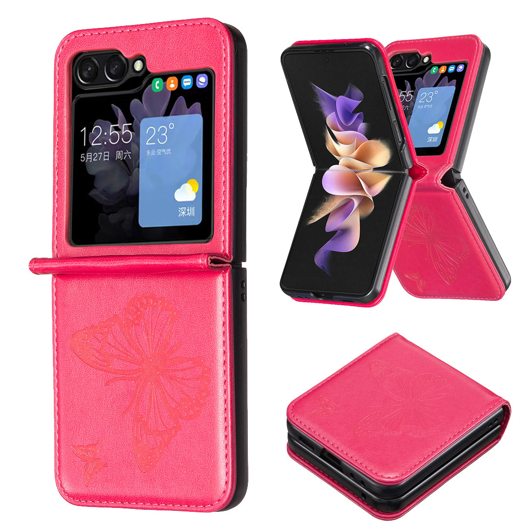 For Samsung Galaxy Z Flip5 5G PU Leather PC Phone Case Butterfly Pattern Imprinted Shockproof Cover