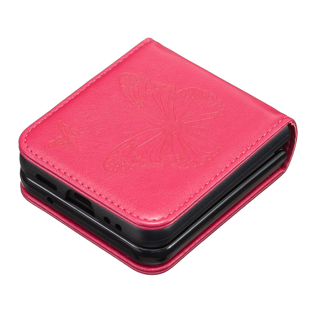For Samsung Galaxy Z Flip3 5G PU Leather Hard PC Protective Cover Butterfly Pattern Imprinted Phone Case