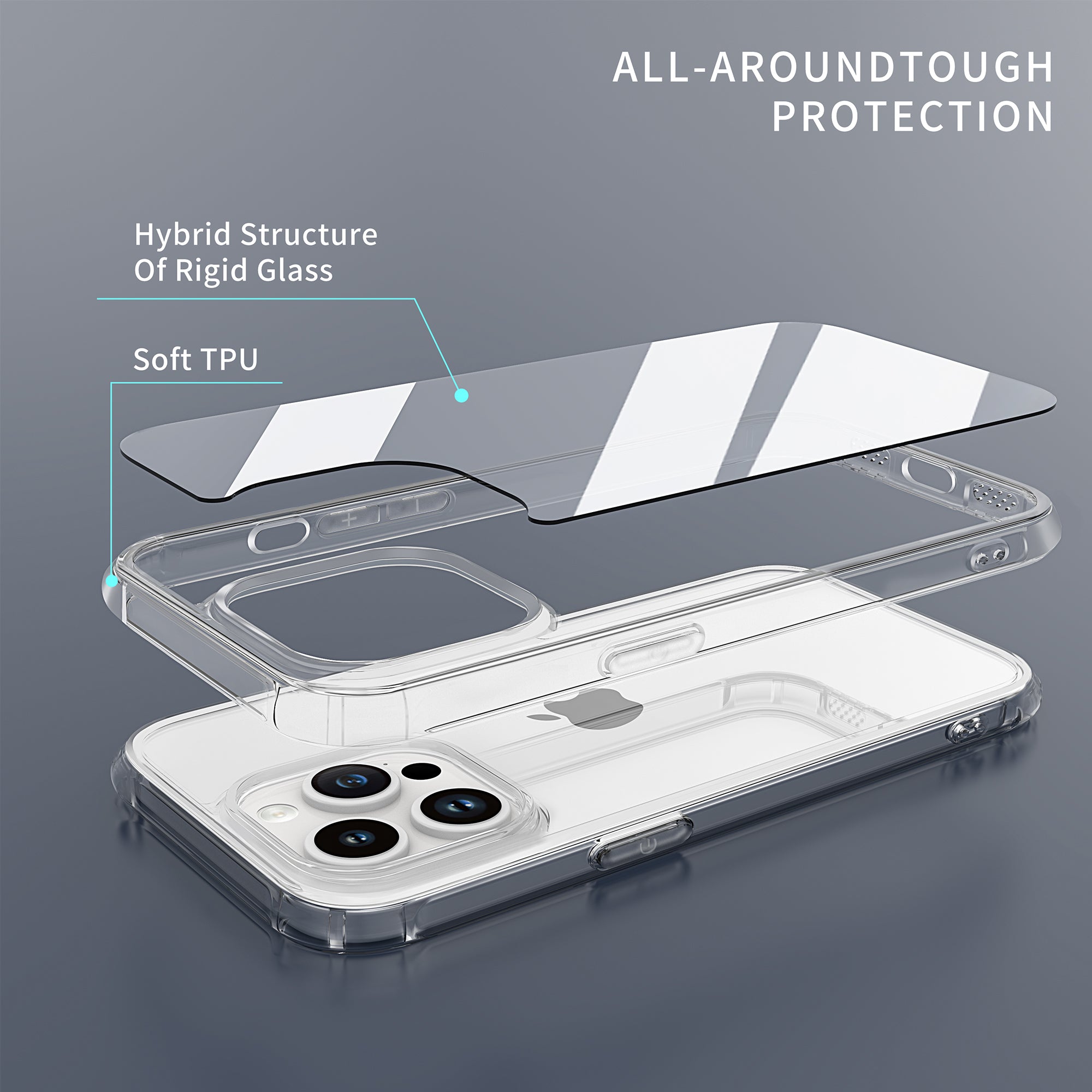 LEEU DESIGN For iPhone 15 Pro Clear Phone Case Tempered Glass TPU 6D Stereo Sound Design Cover