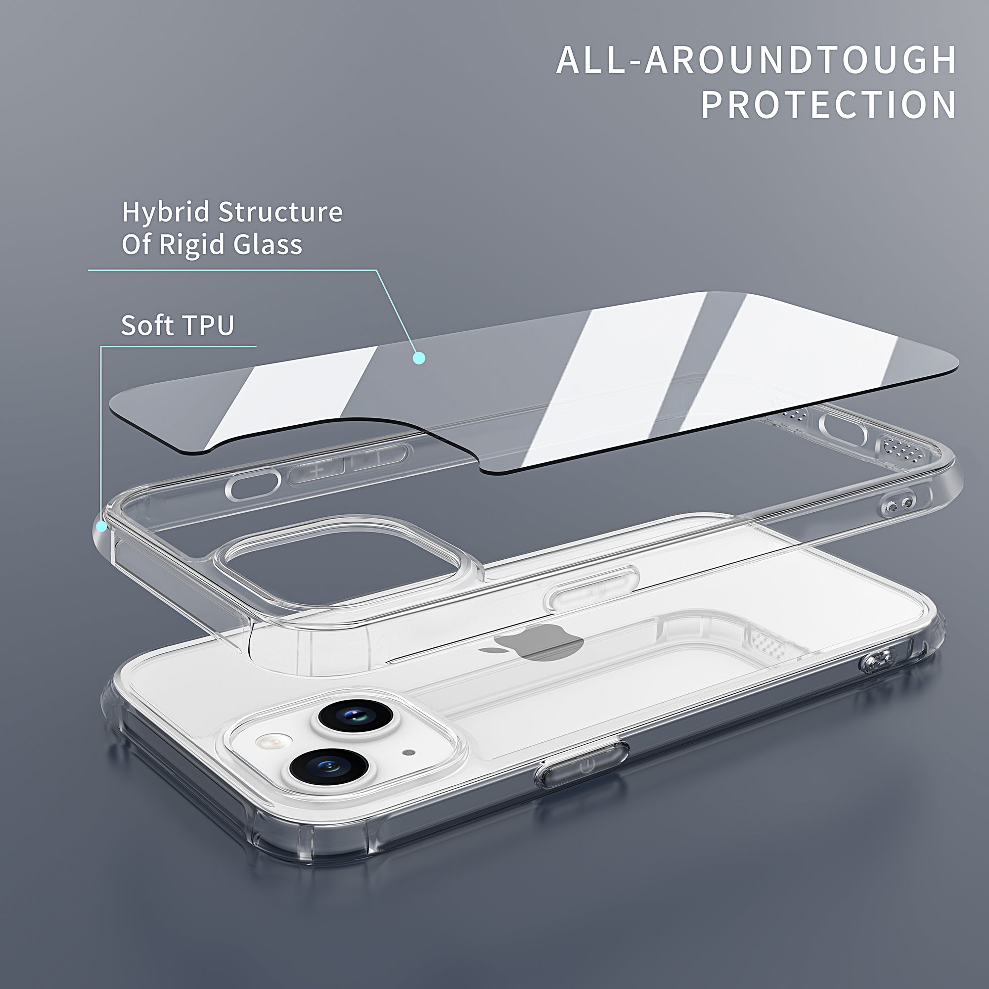 LEEU DESIGN For iPhone 15 Tempered Glass TPU Phone Case 6D Stereo Sound Holes Transparent Cover